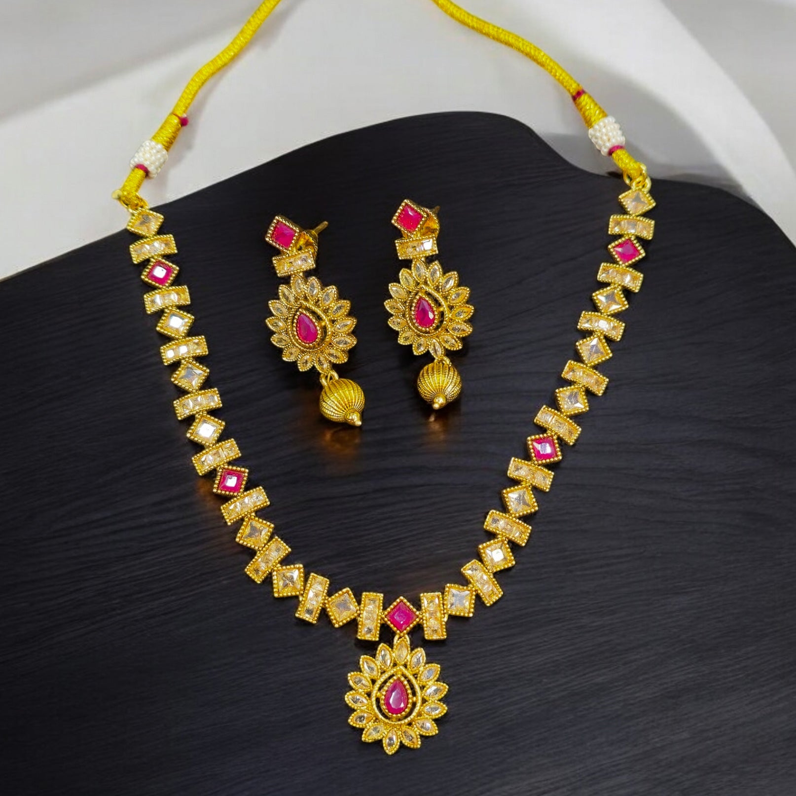 FW Ruby LCT Stone Antique Necklace with Earrings