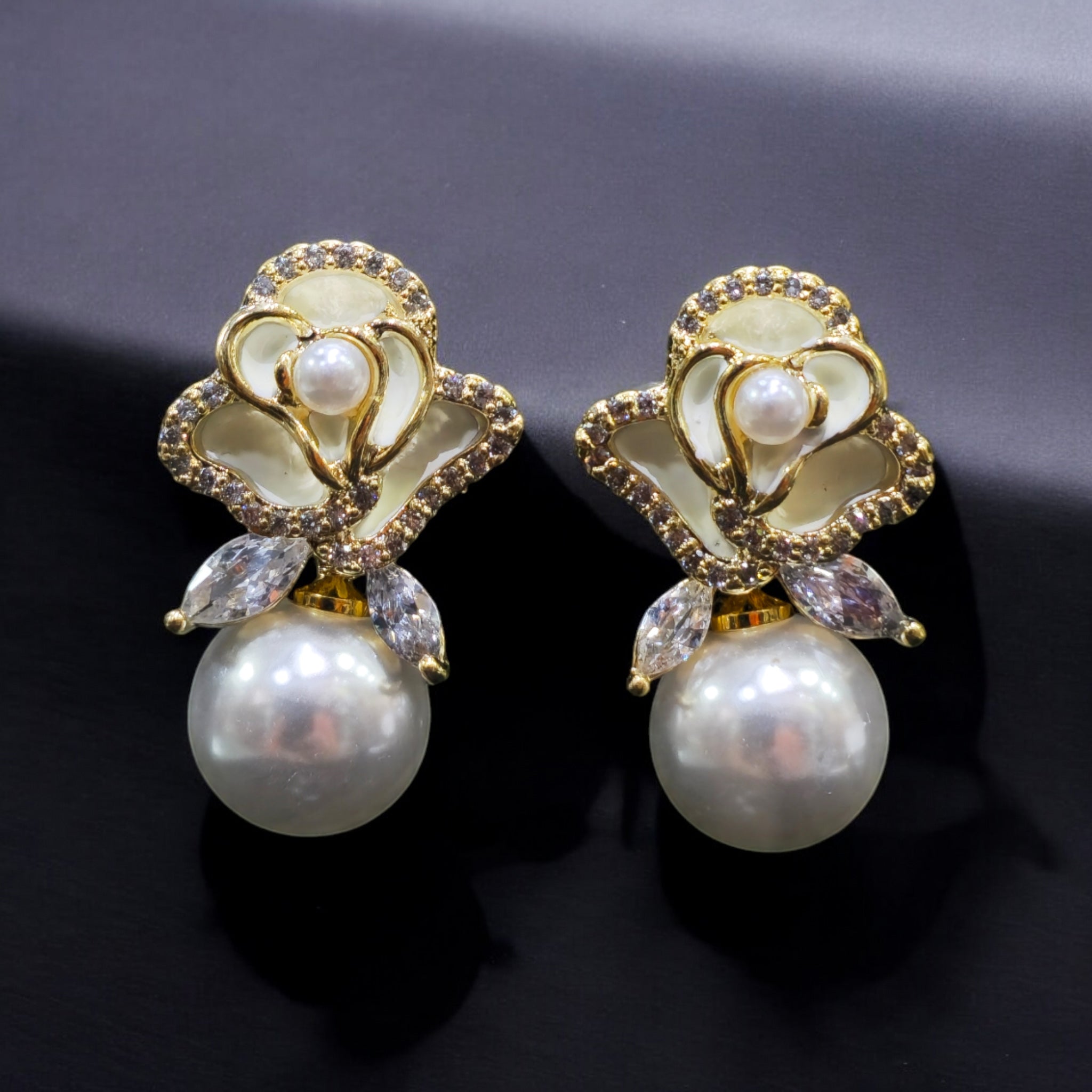 FW White Pearl AD Stone Dangling Earring