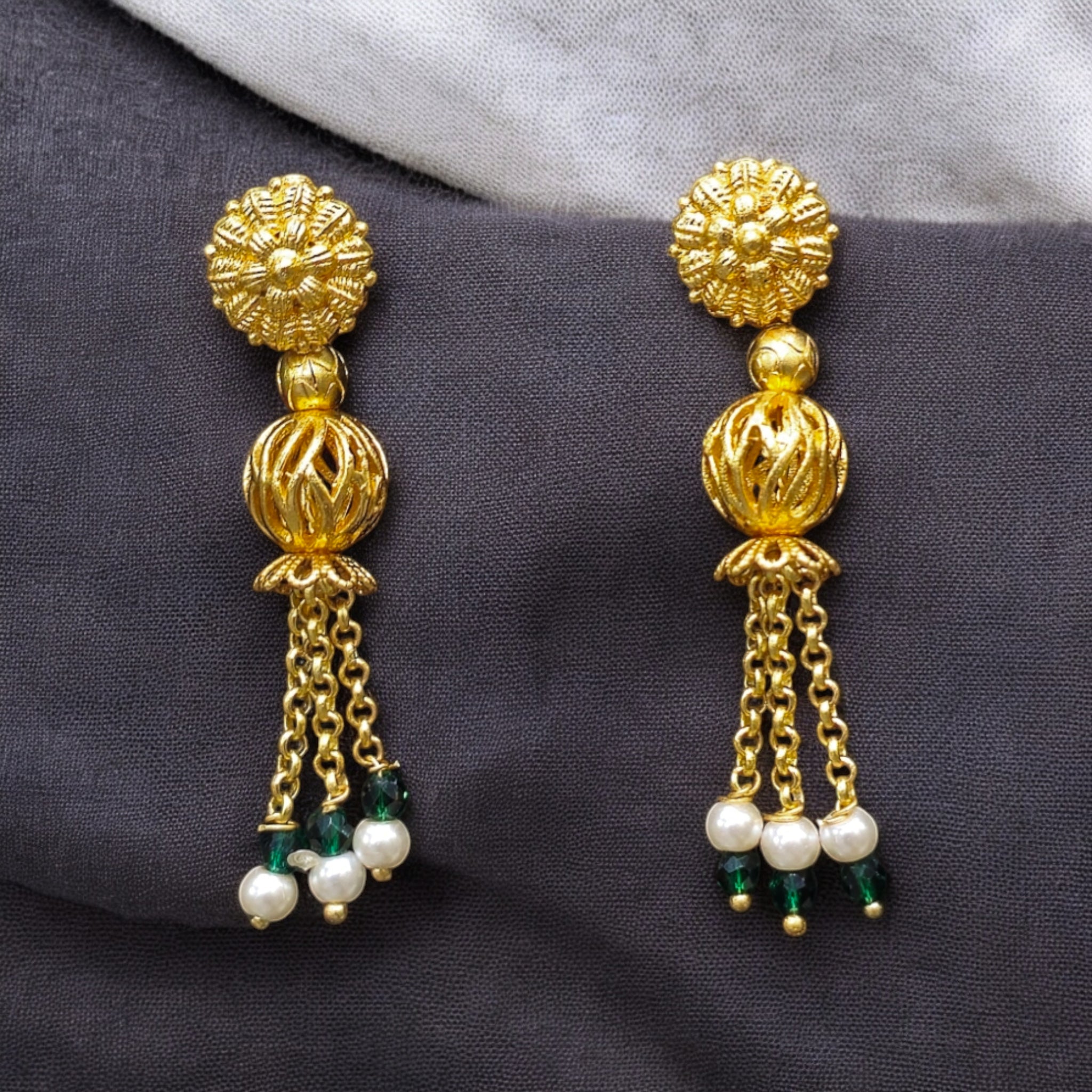 FW Rubygreen Gold Plated Pearl Mala with Earrings