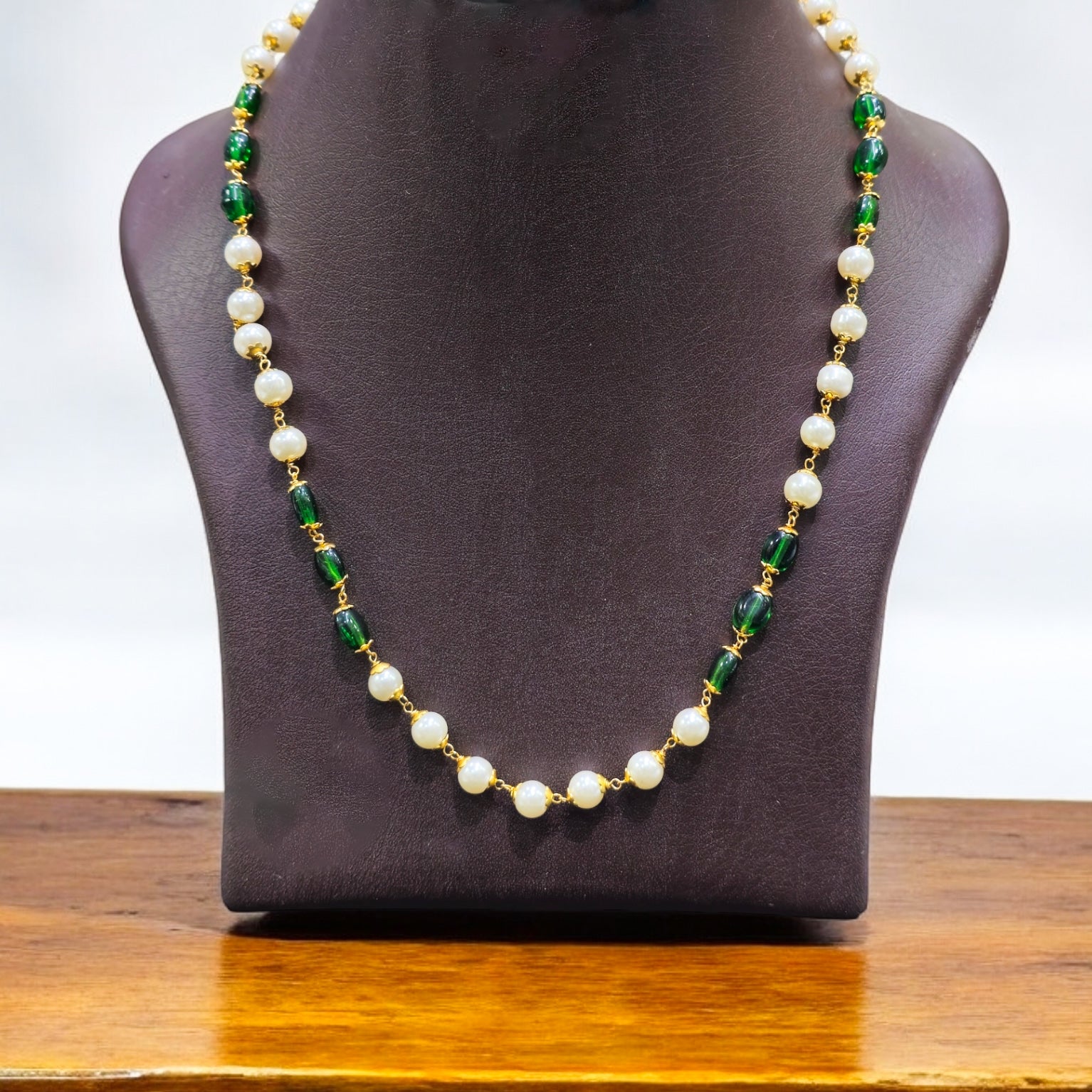 FW Green & white pearl mala