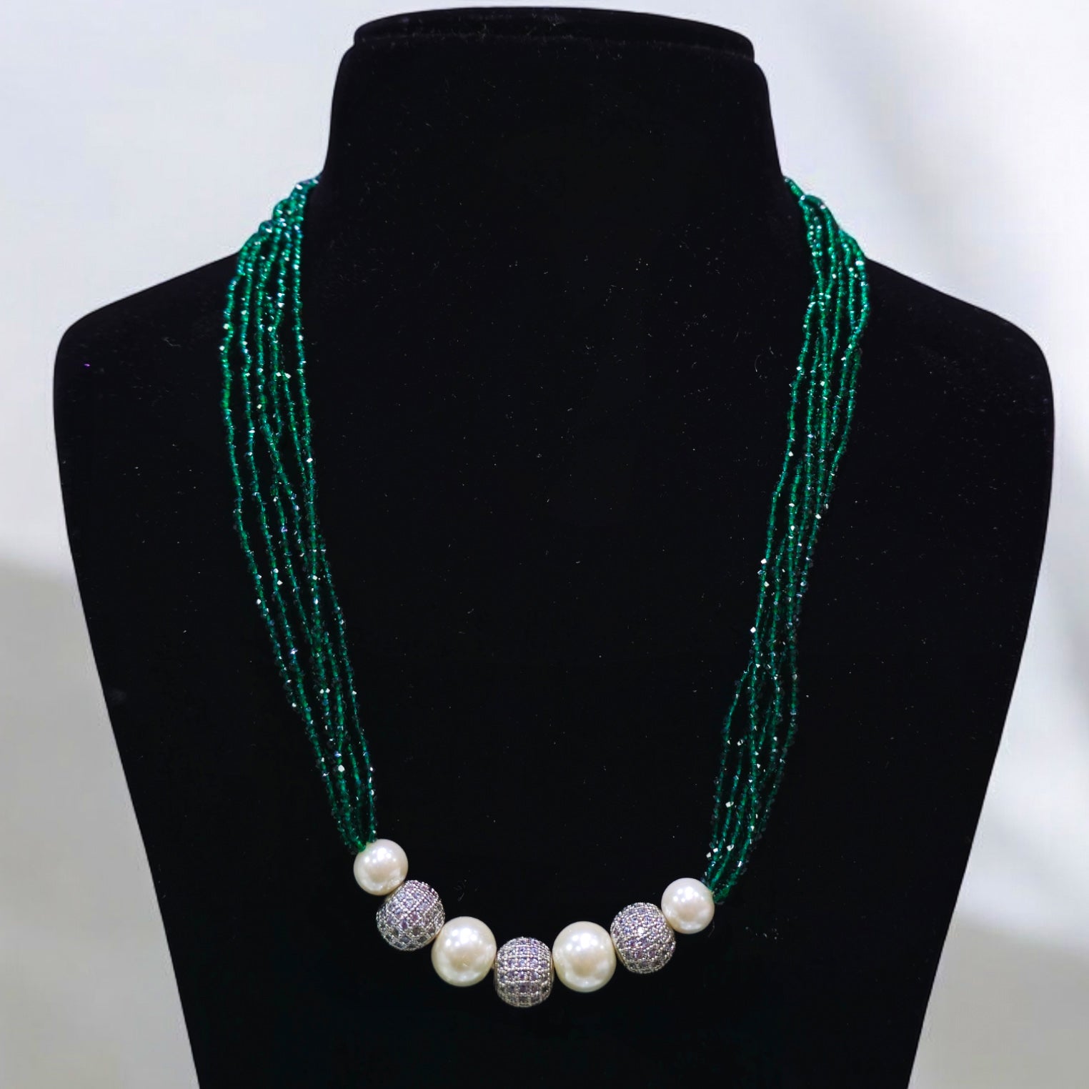 FW Green AD Stone Crystal Mala with Earring