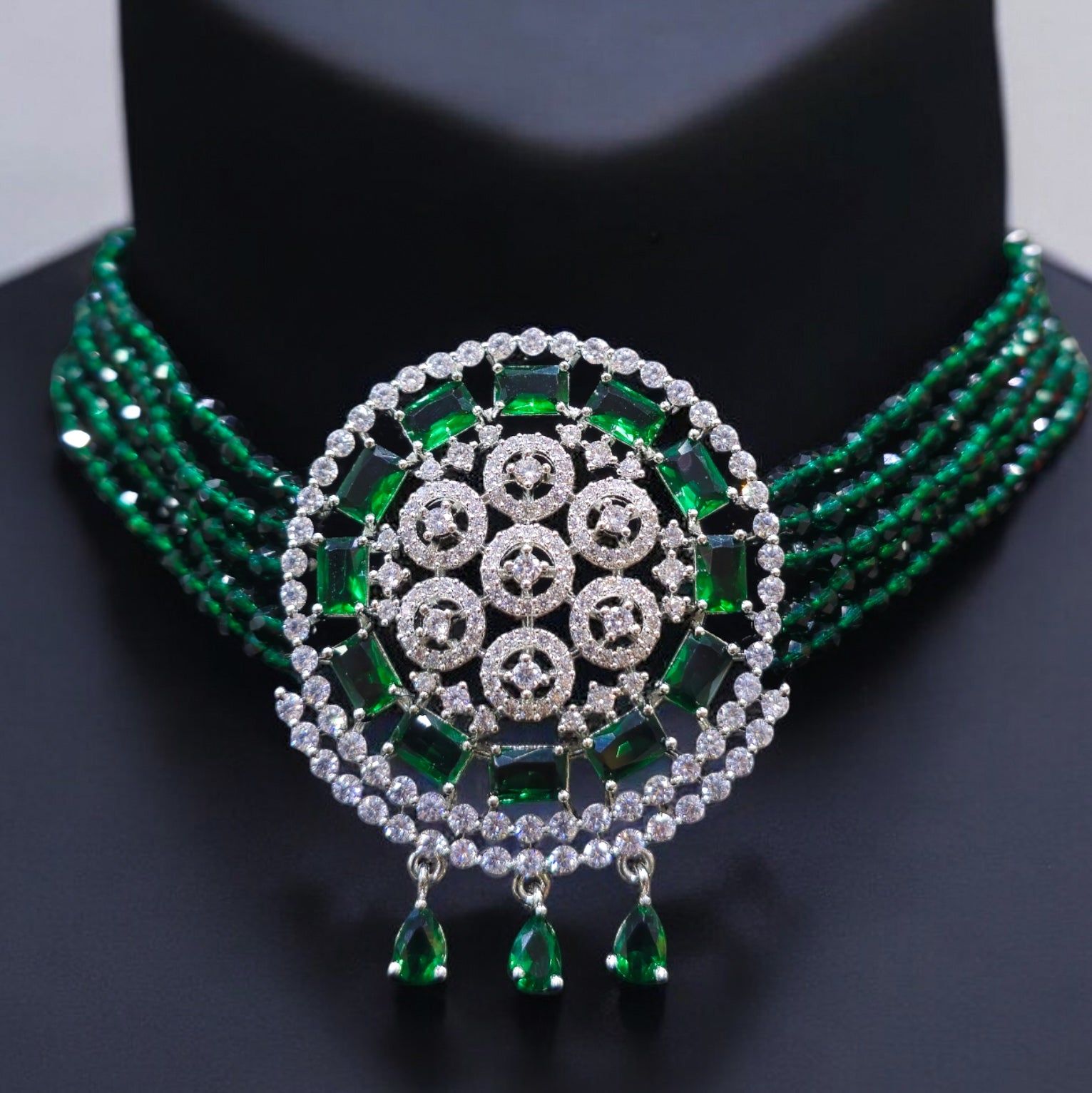 FW Green AD Crystal Choker with earrings