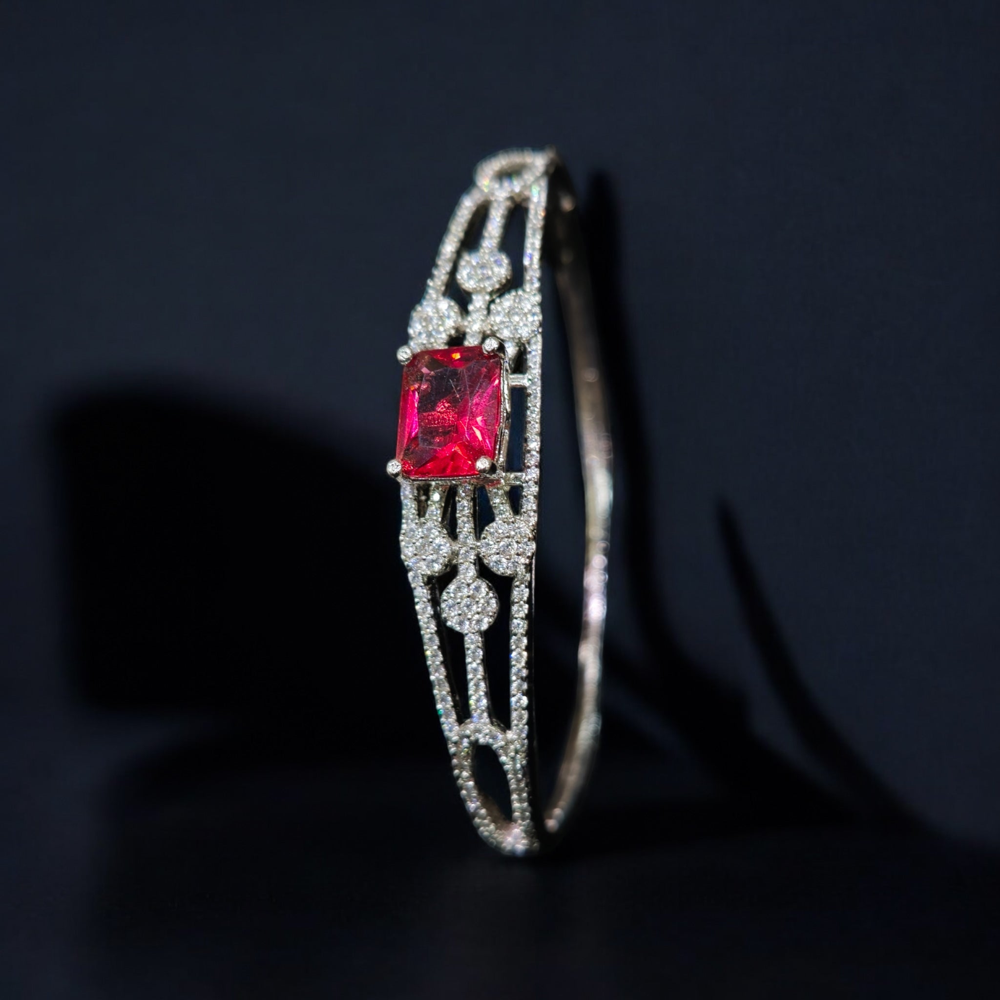 FW Maroon CZ Rhodium Plated Kada