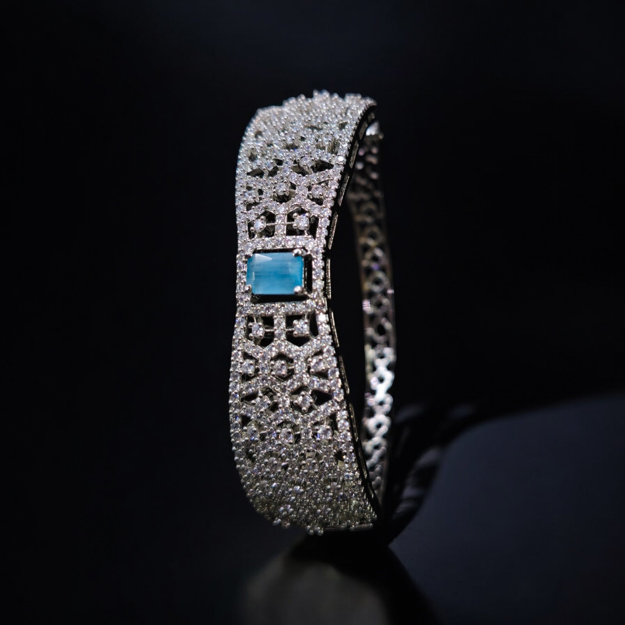 FW Aqua Blue CZ Rhodium Plated Kada