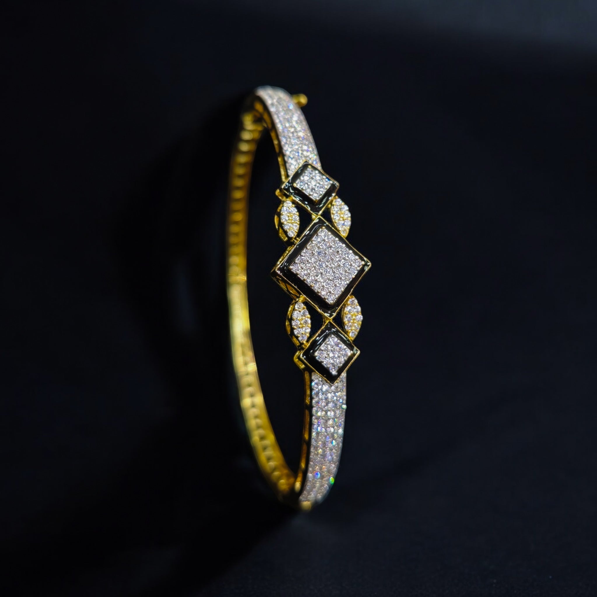 FW Gold Plated CZ Kada with Black Border