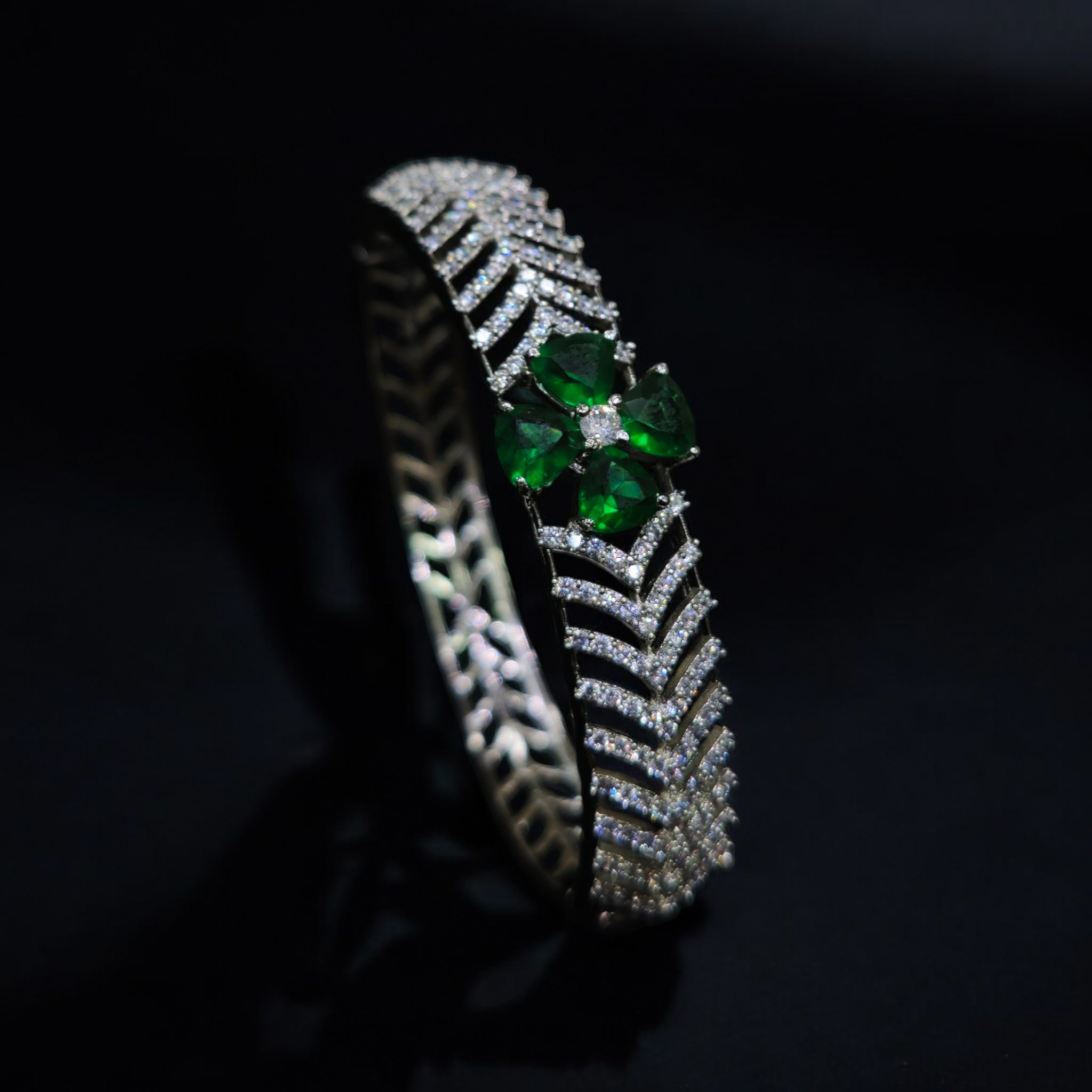 FW Emerald Green Rhodium Plated AD Kada