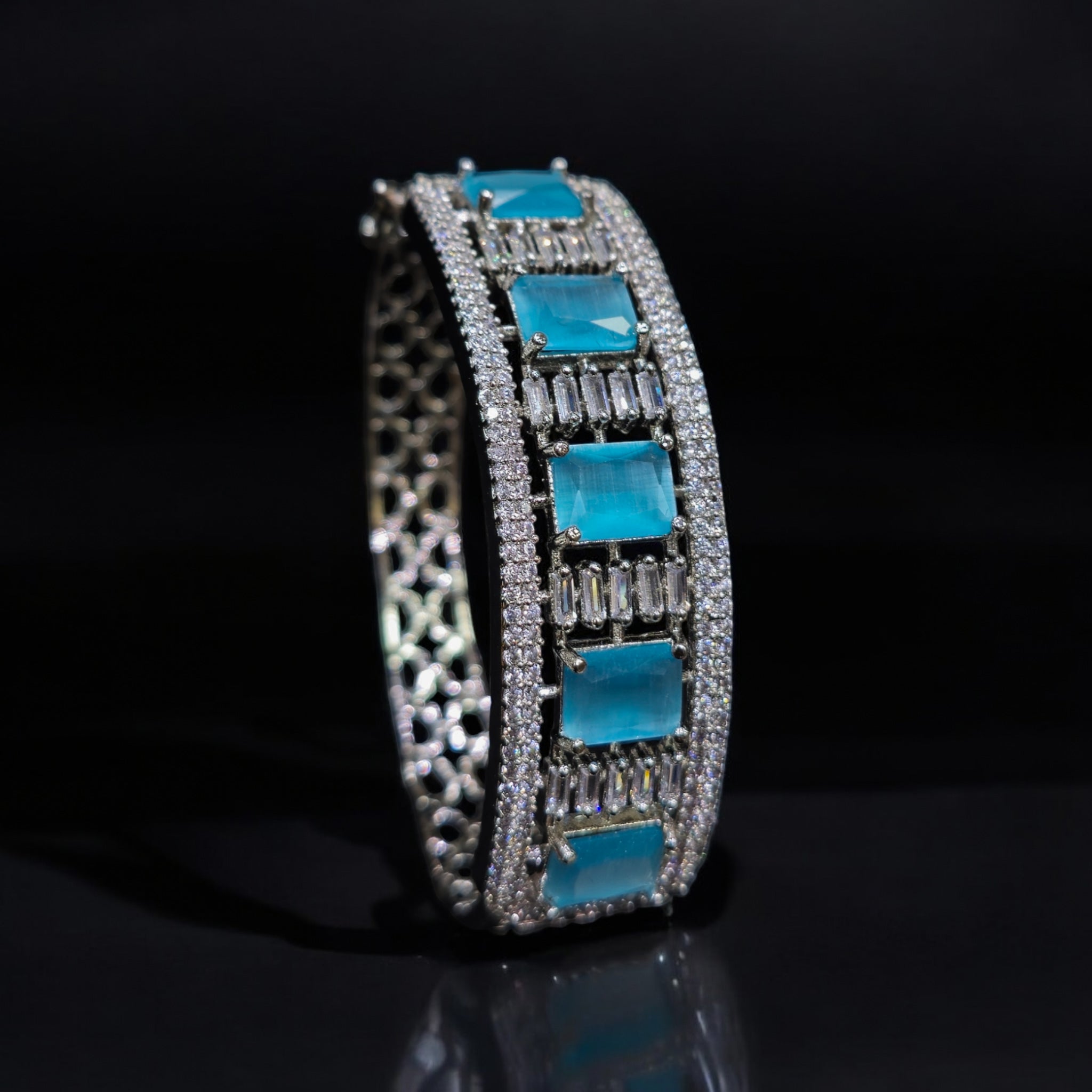 FW Aqua Blue CZ Rhodium Plated Kada