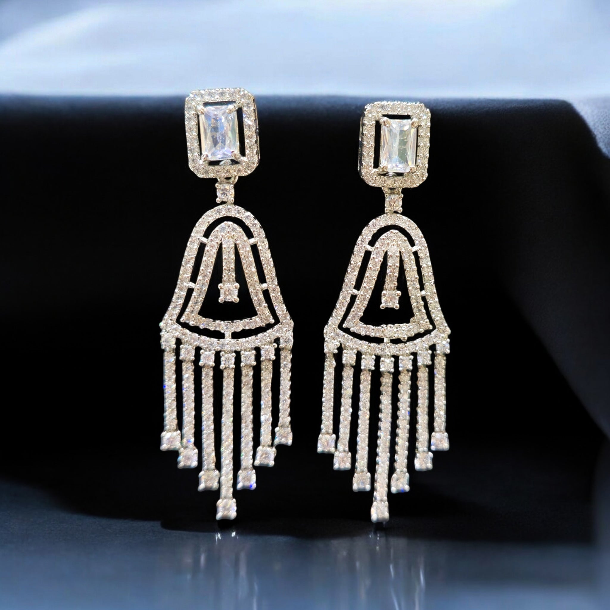 FW Rhodium Plated AD Stone Earrings