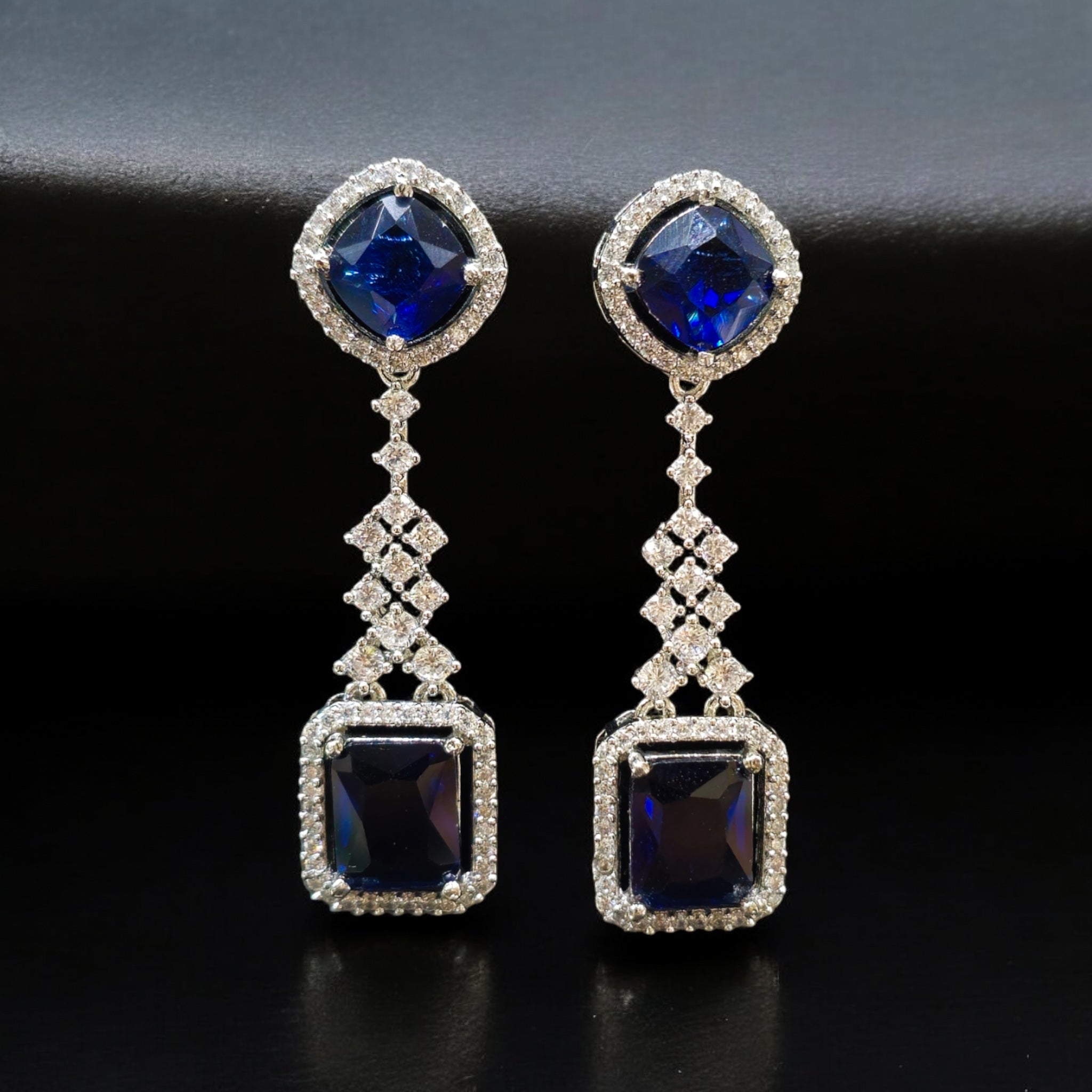 FW Blue AD Rhodium Plated Earring