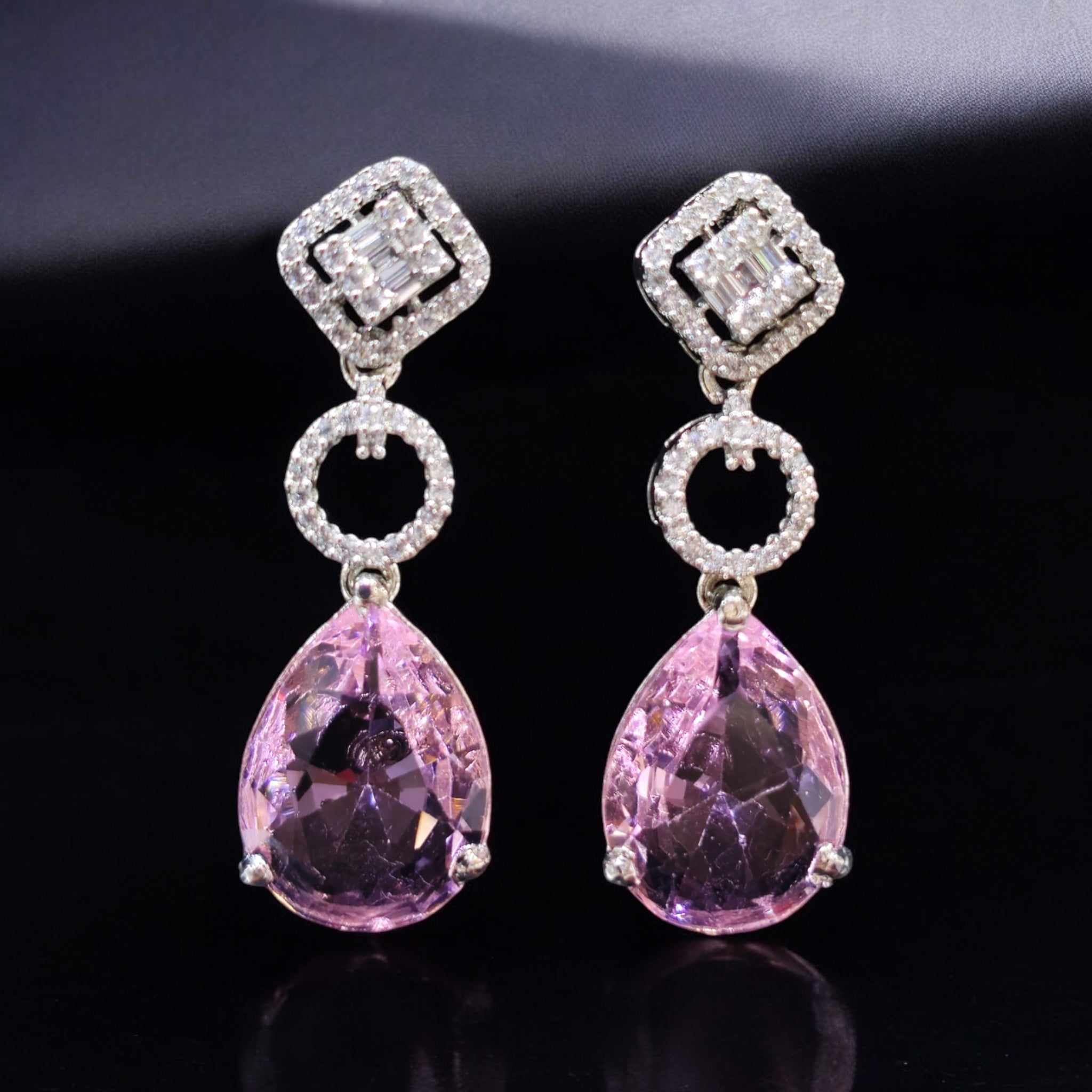 FW Pink AD Rhodium Plated Earrings