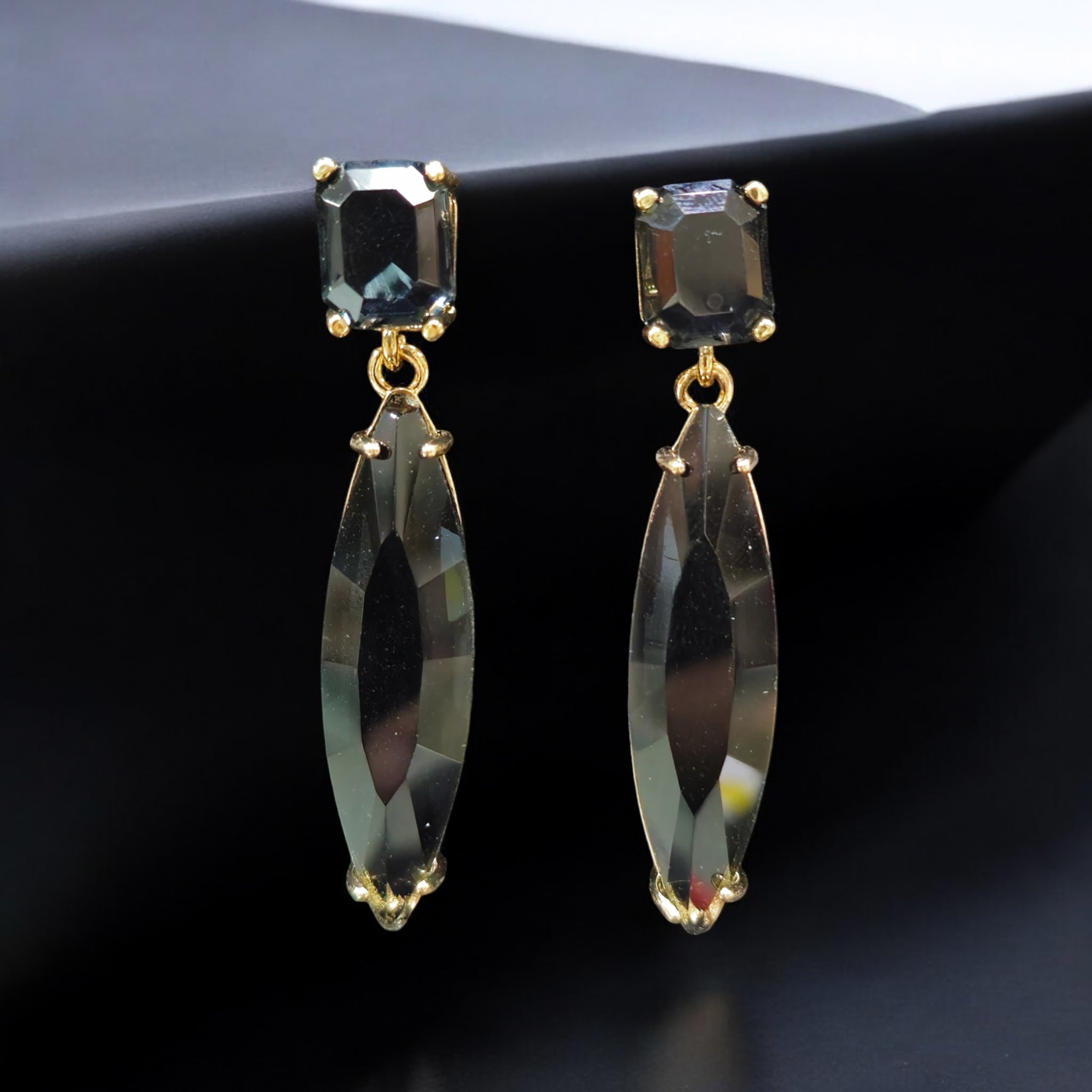 FW Black Stone Gold Plated Earring