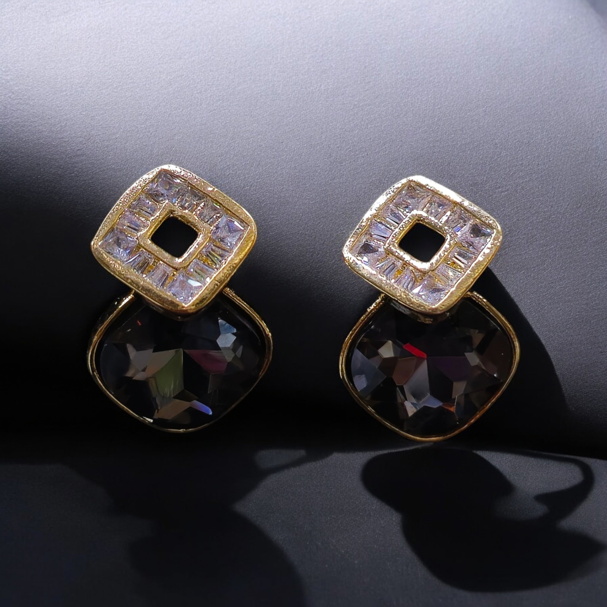 FW Black Stone Gold Plated Earring