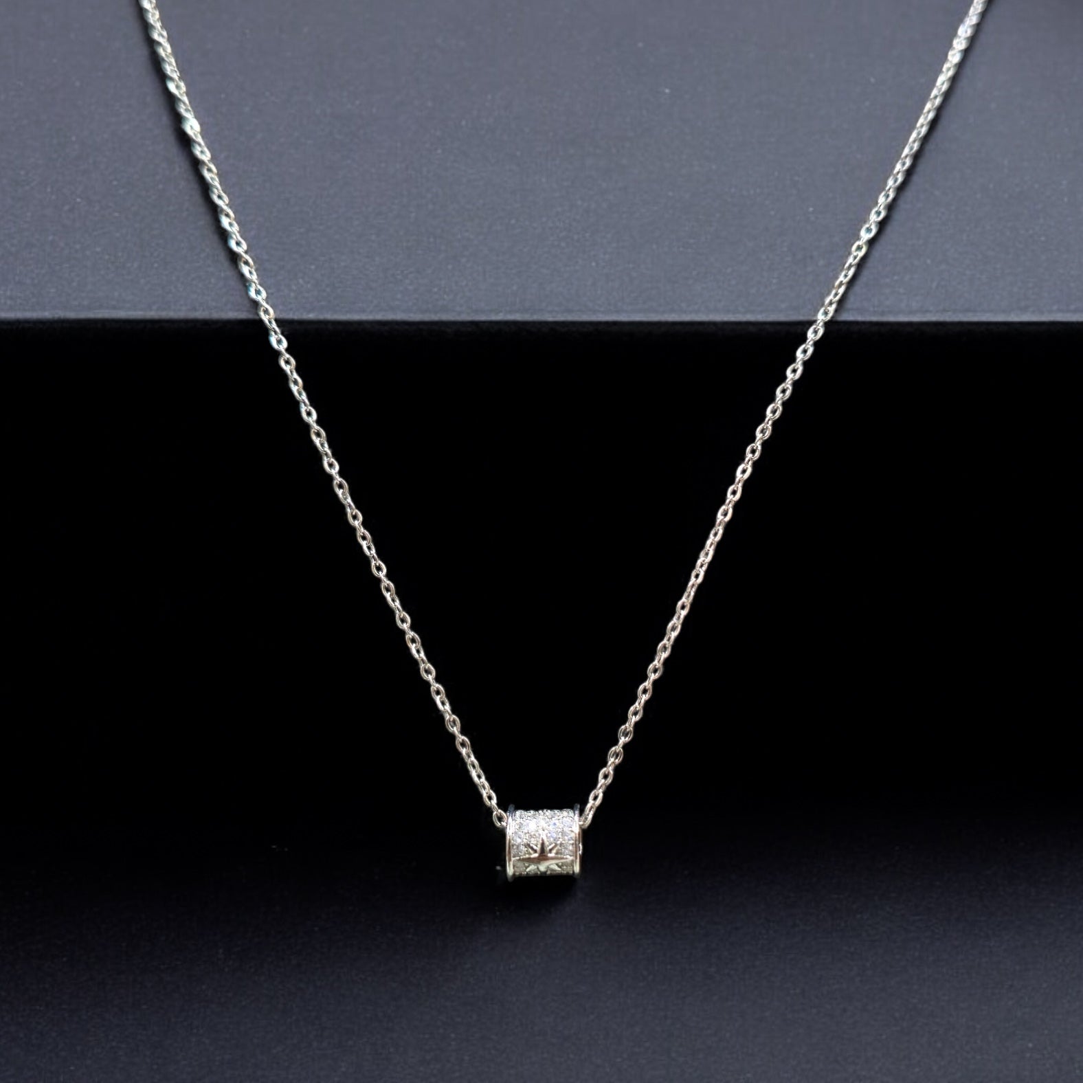 FW Rhodium Plated AD Chain Pendant