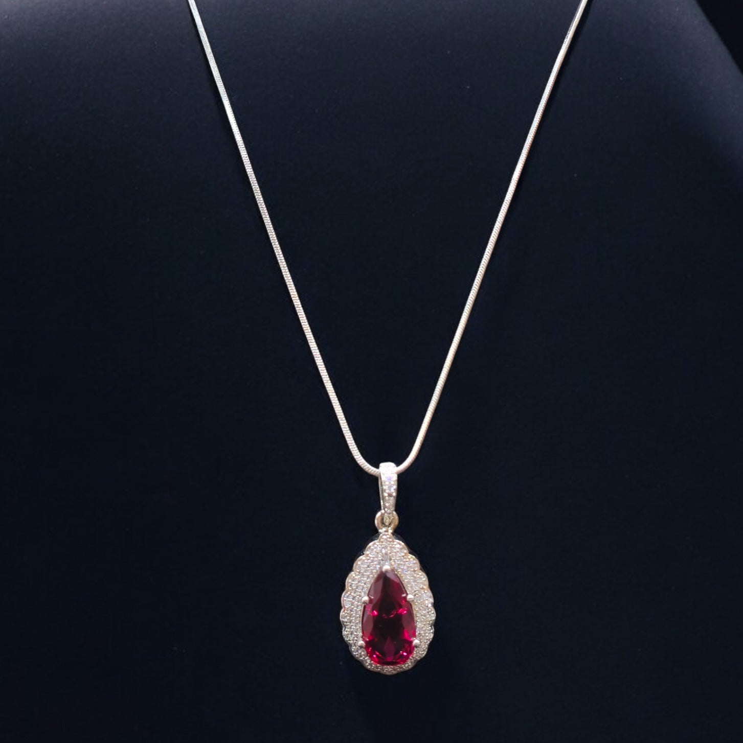 FW Maroon AD Rhodium Plated Pendant Set