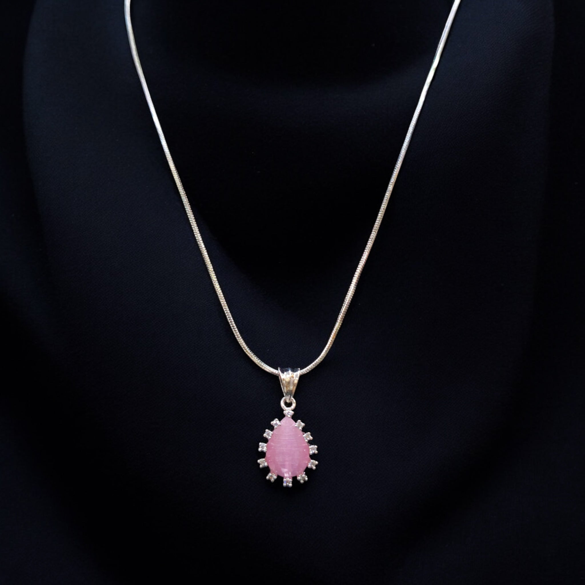 FW Pink AD Stone Rhodium Plated Pendant Set