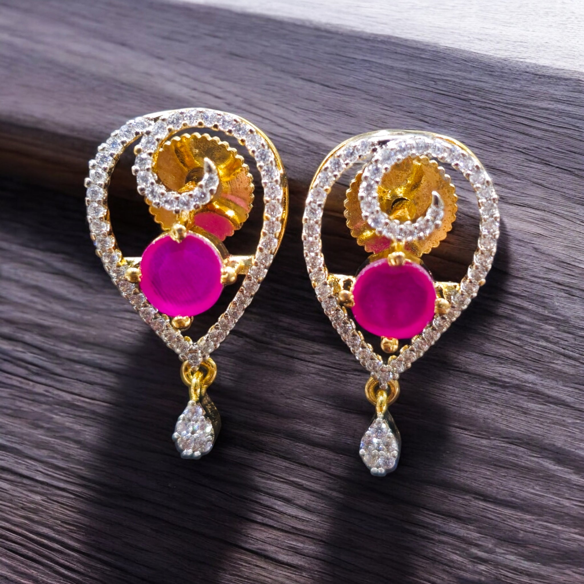 FW Gold Plated Ruby AD CP with Earrings