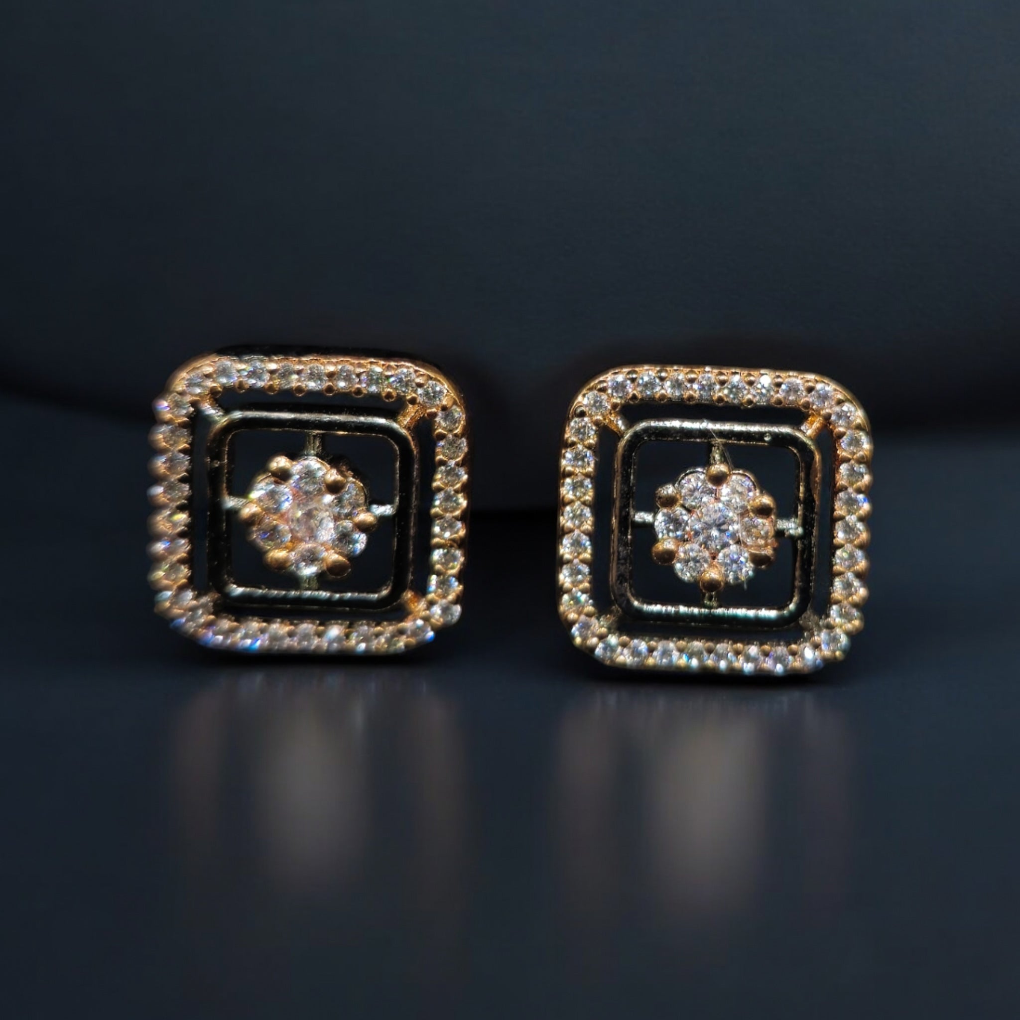 FW Black Plated Rosegold AD CP with Earrings