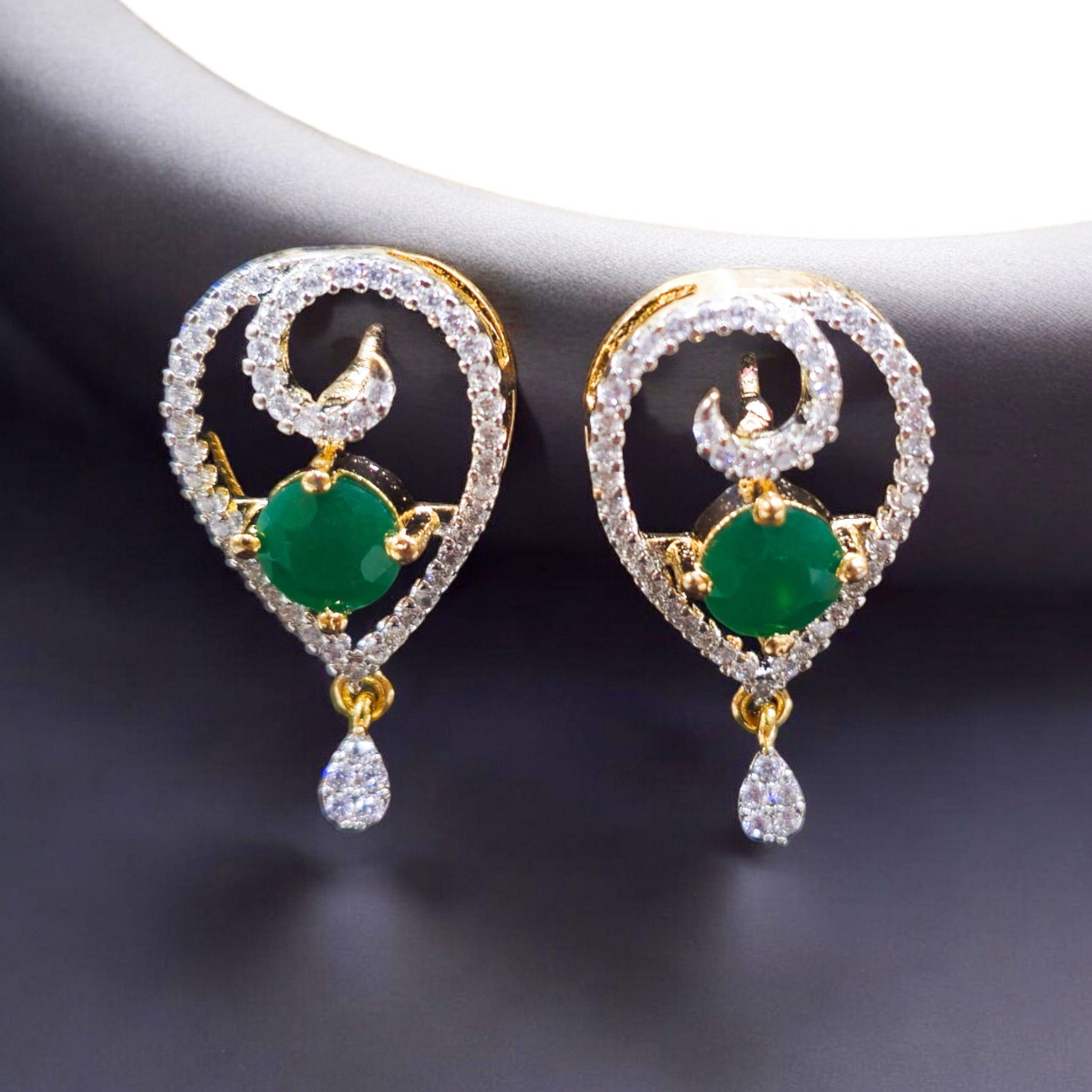 FW Gold Plated Green AD CP with Earrings