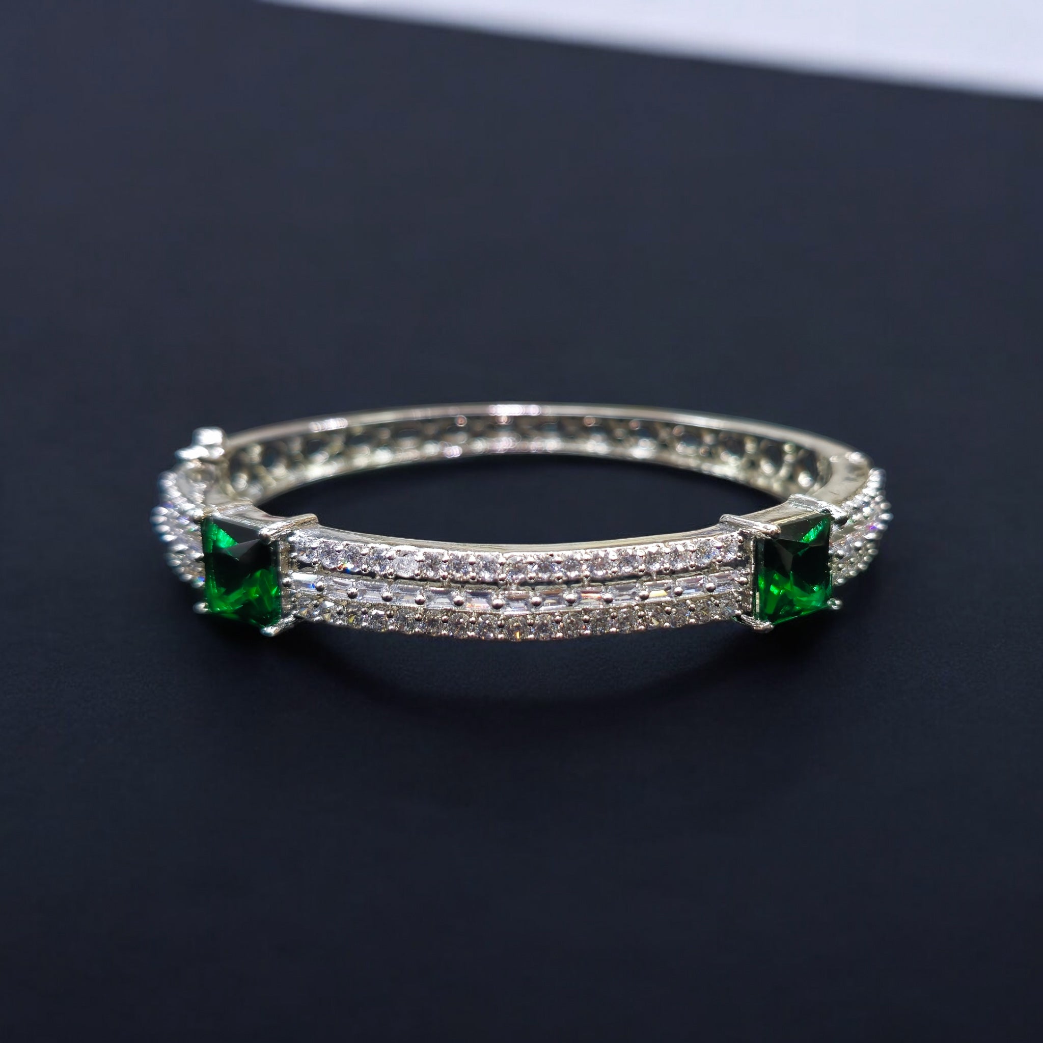 FW Green AD Stone Rhodium Plated Kada