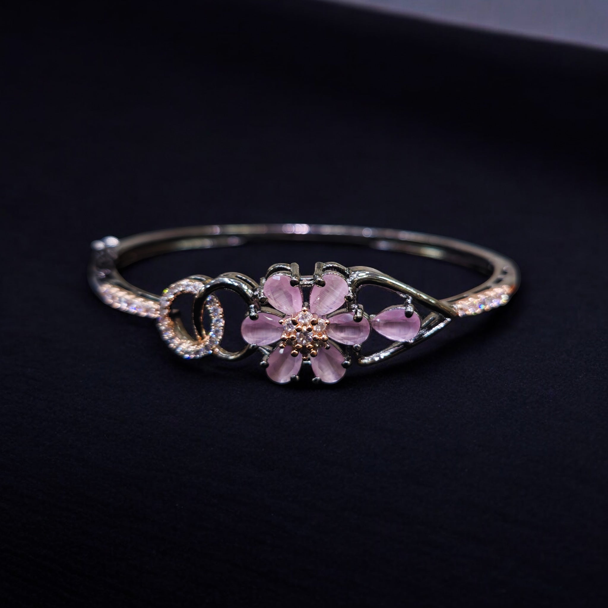 FW Black Rose Gold Pink AD Stone Kada