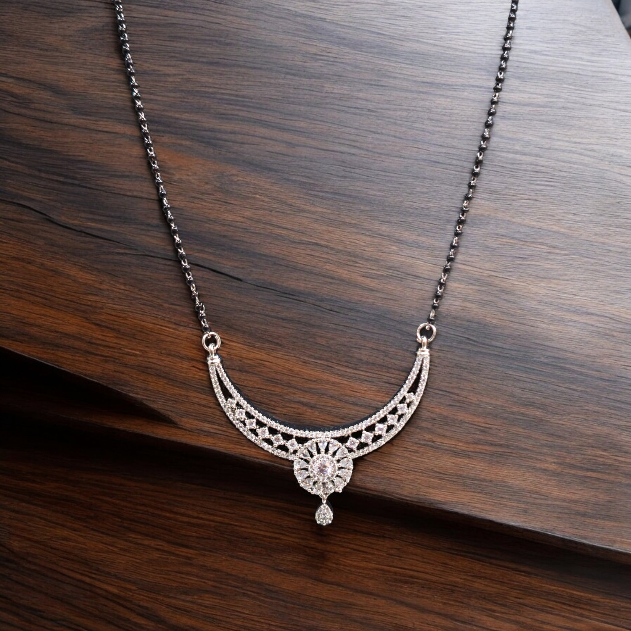 FW Rhodium Plated  24Inch Mangalsutra with Earrings