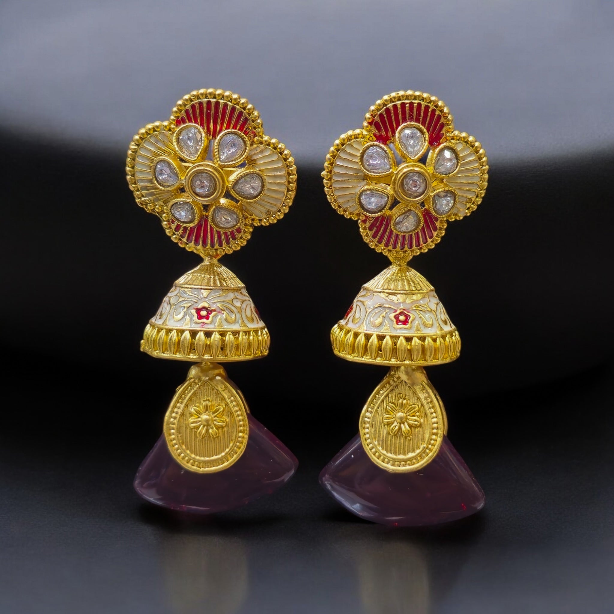 FW Maroon Gold Plated Antique Earring