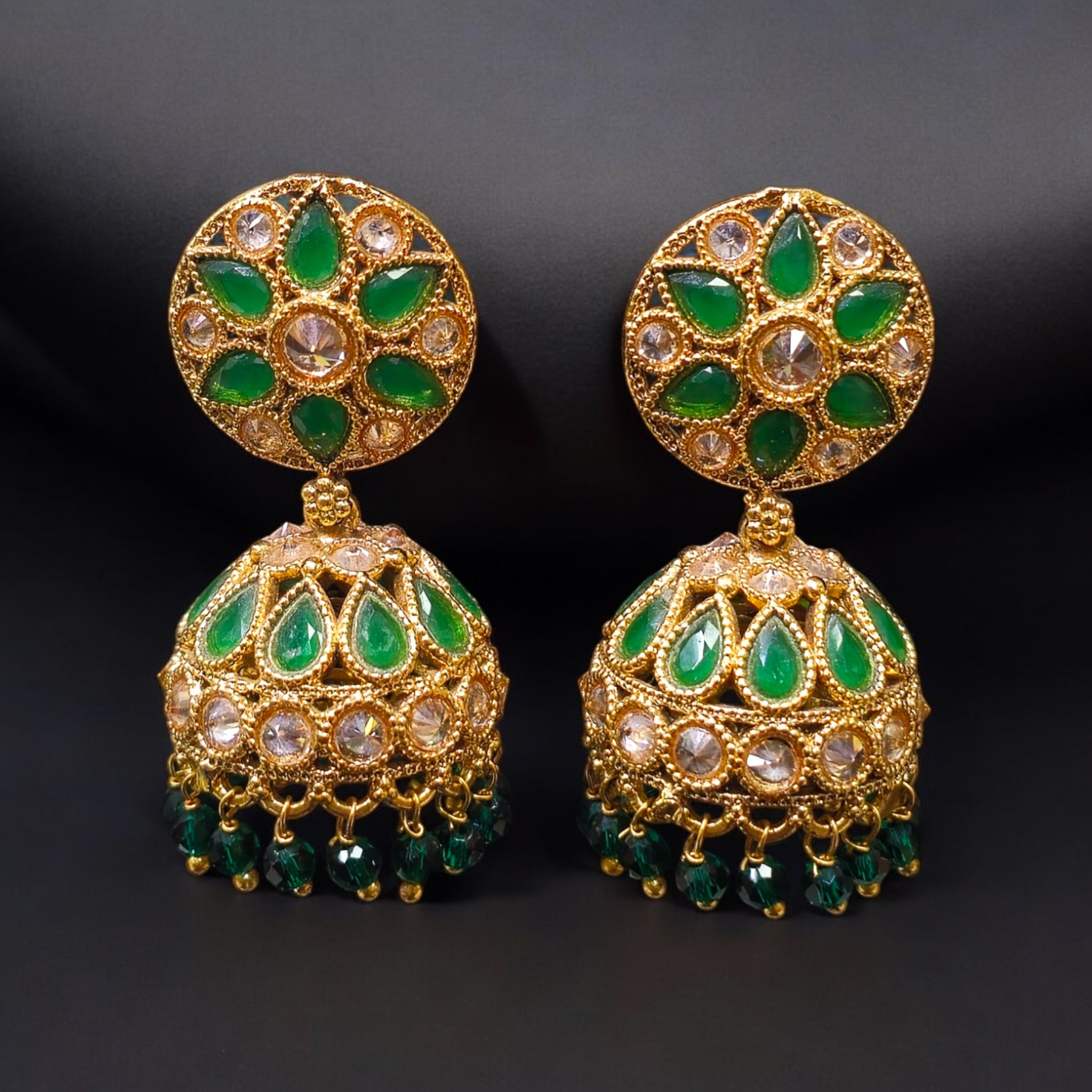 FW Green Stone Gold Plated Jhumka