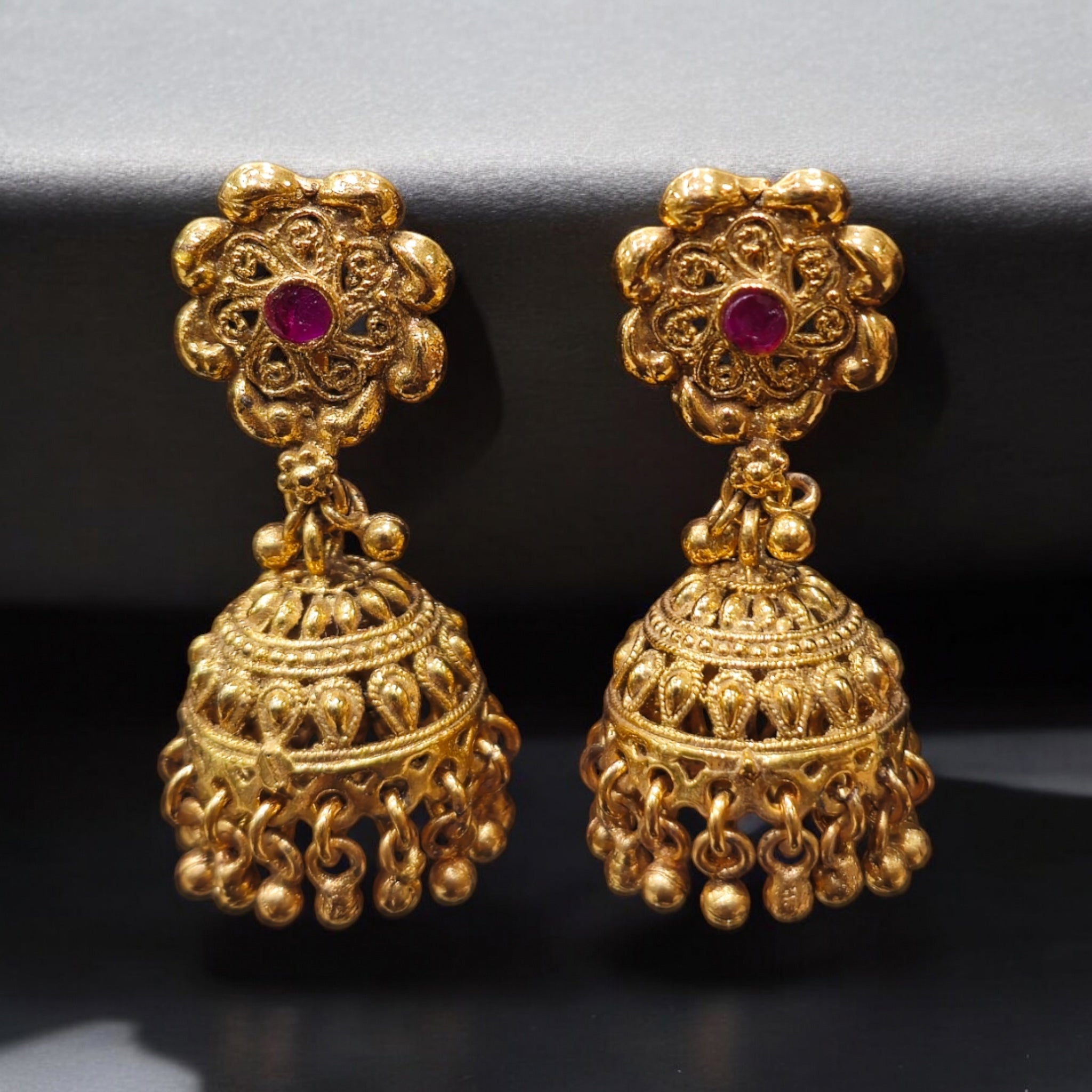 FW Maroon Stone Matt Gold Plated Jhumka