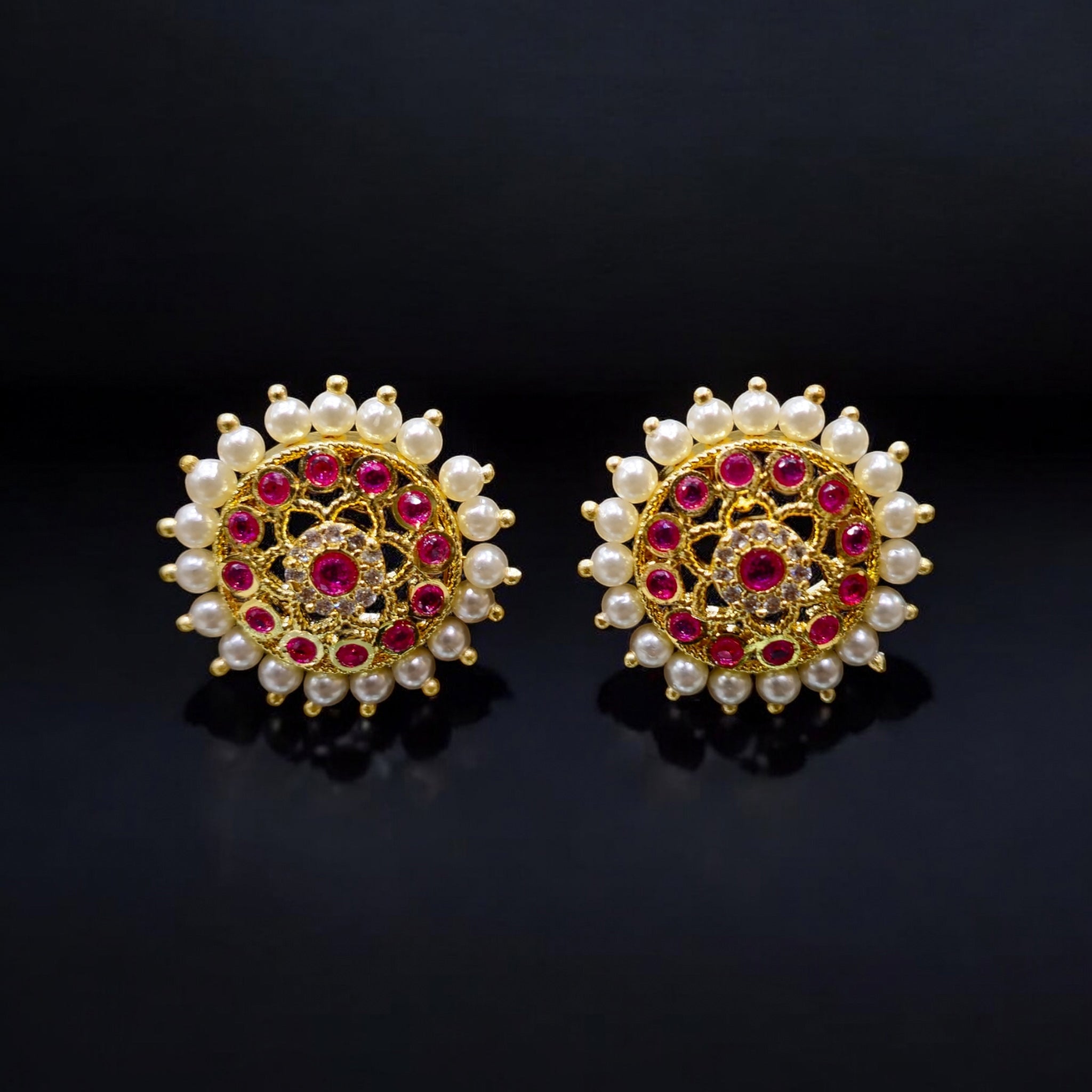 FW Ruby Pearl Gold Plated Studs