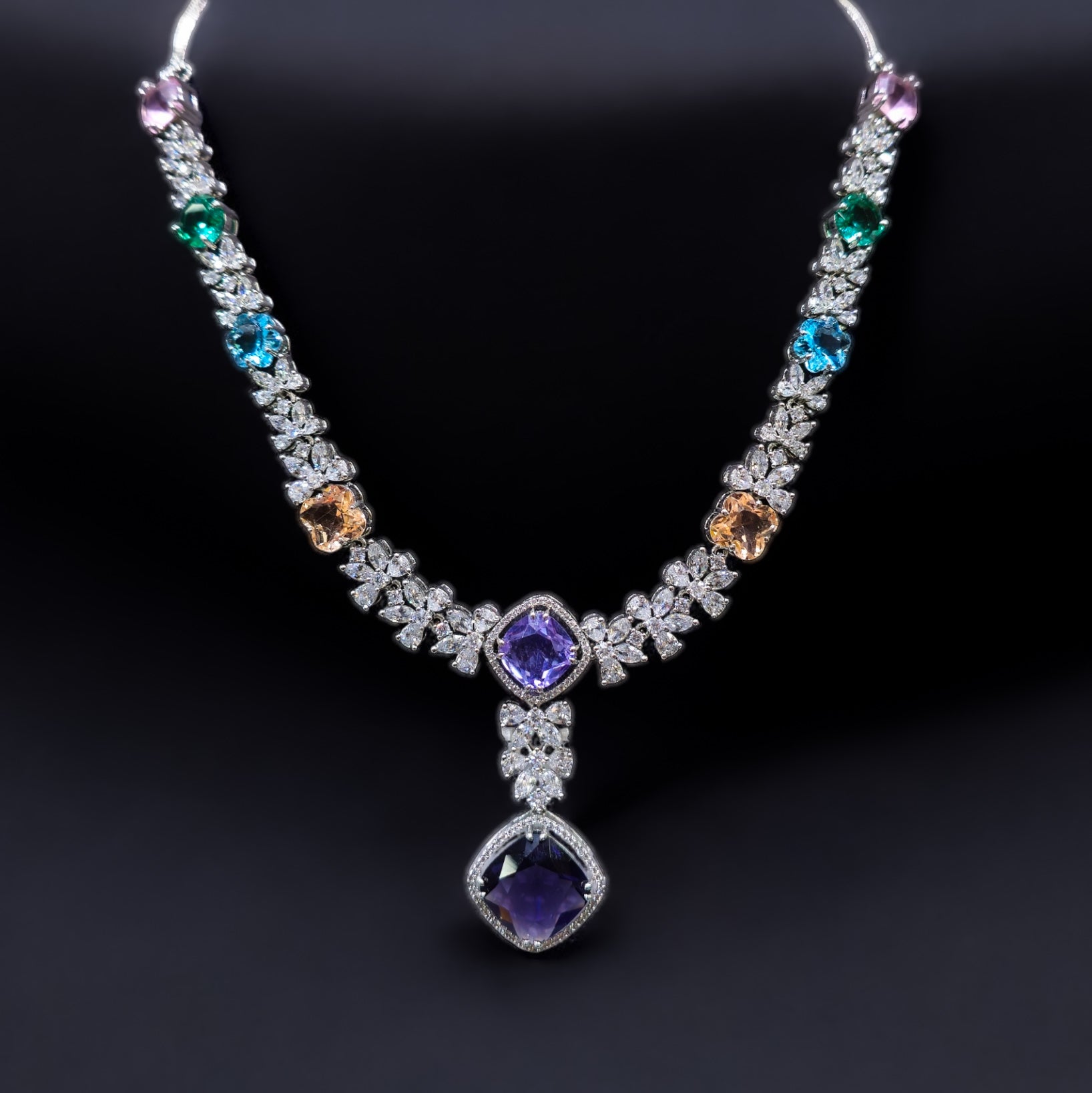 FW Multicolor AD Stone Necklace Set