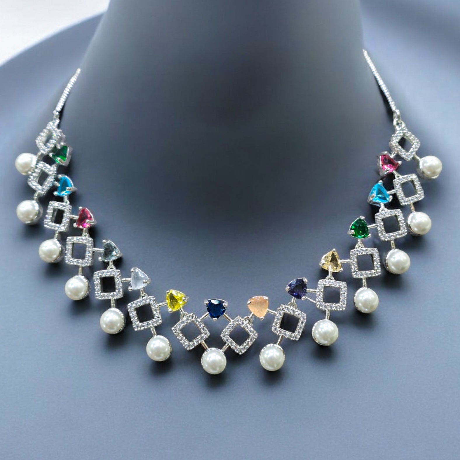 FW Multicolor AD Stone Necklace Set