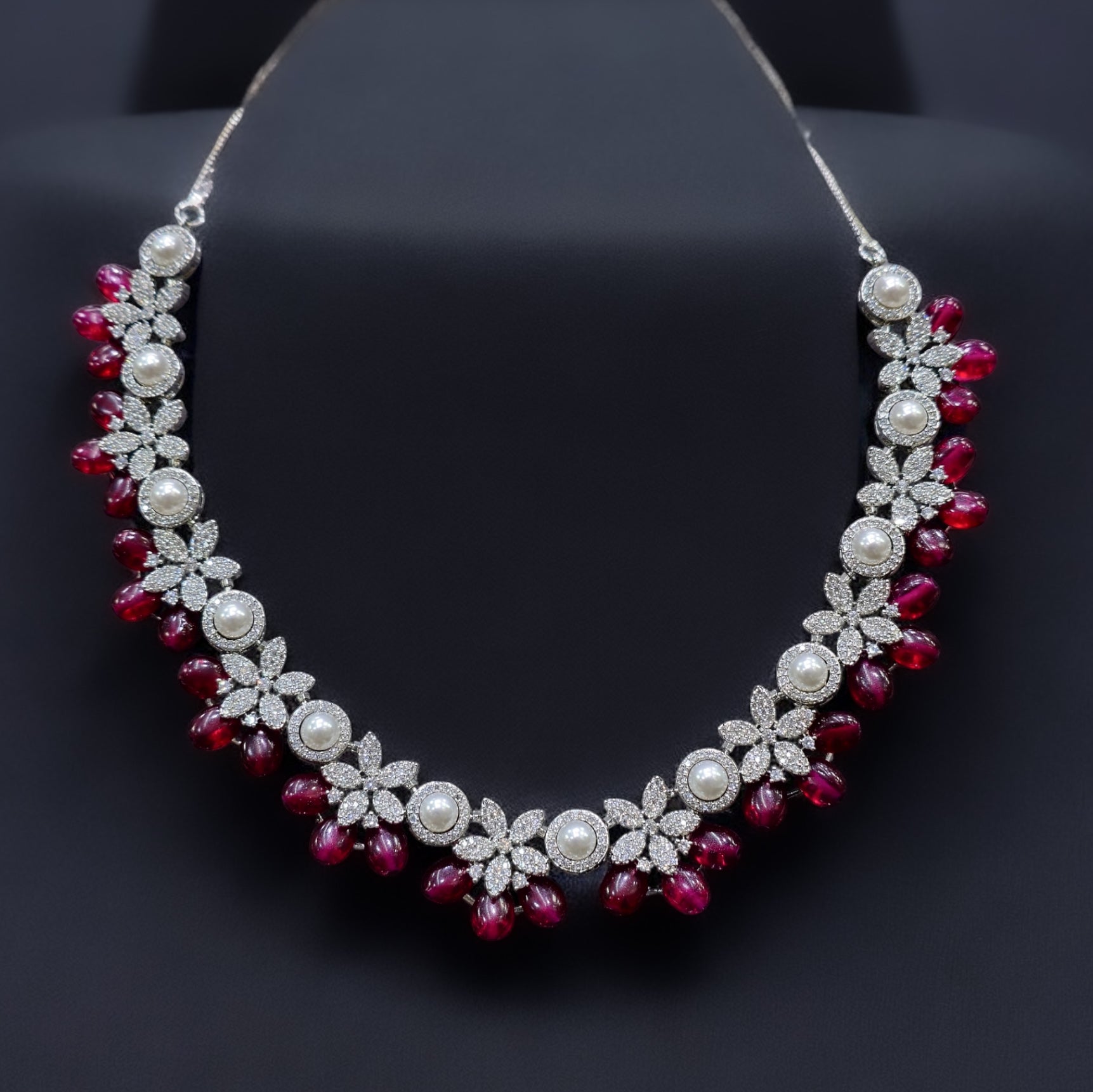 FW Ruby Pearl AD Stone Necklace Set