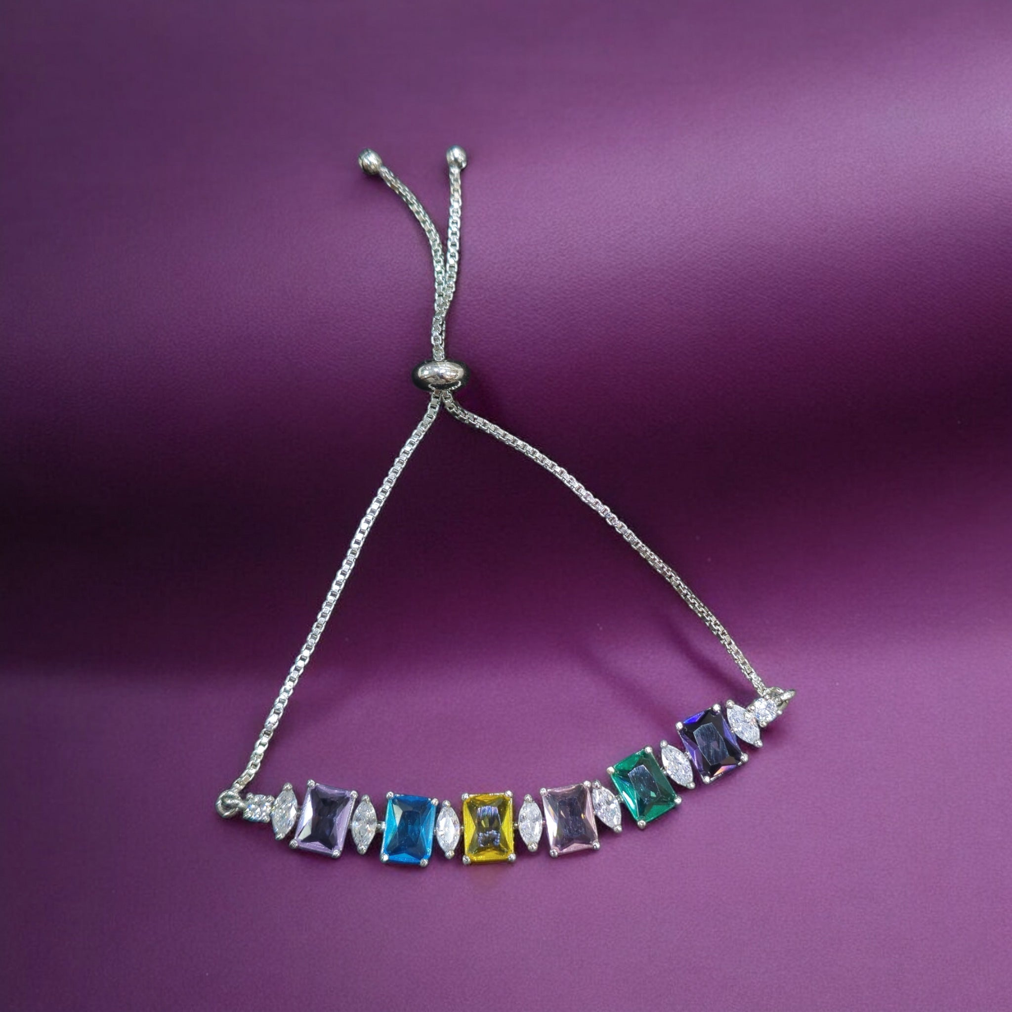 Multicolor AD Stone Silver Bracelet