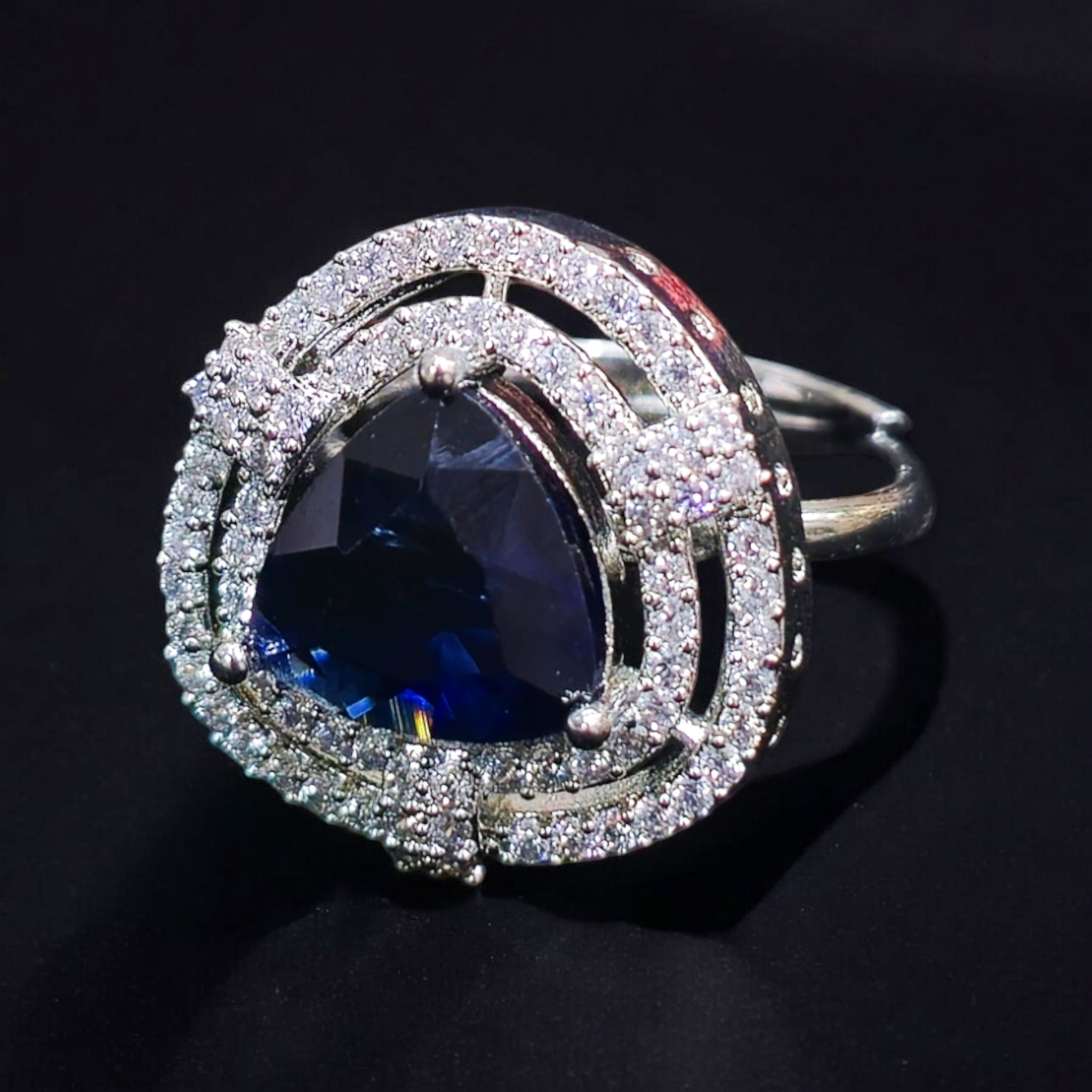 FW Blue AD Stone Rhodium Plated Ring