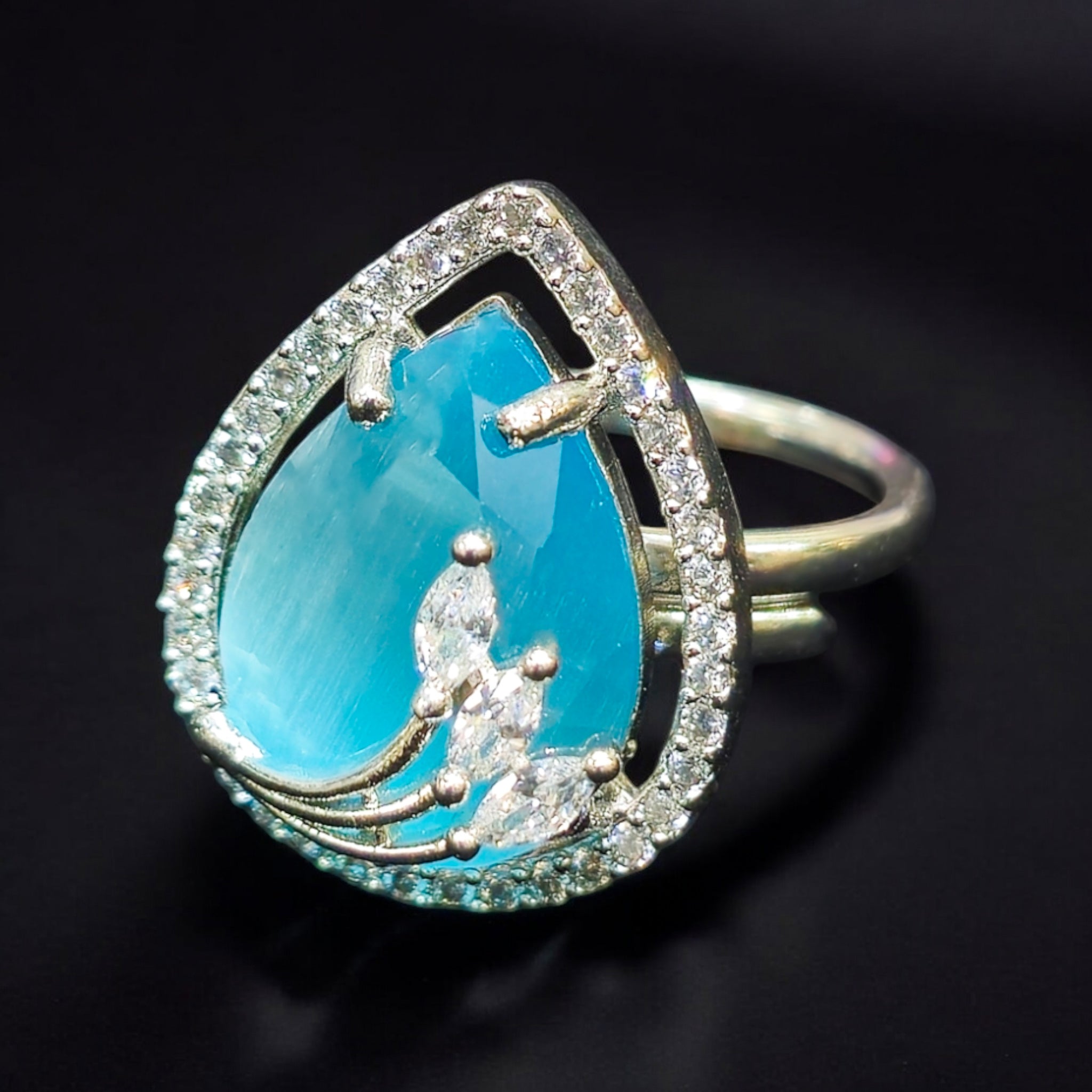 FW Aqua AD Stone Rhodium Plated Ring