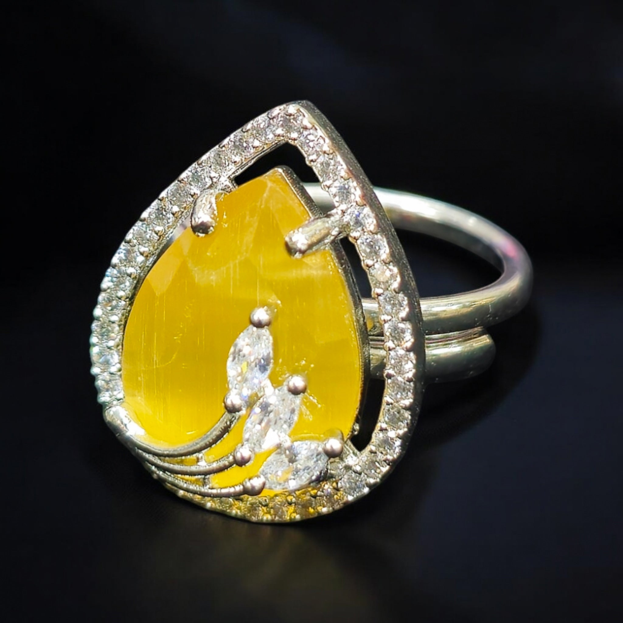 FW Yellow AD Stone Rhodium Plated Ring