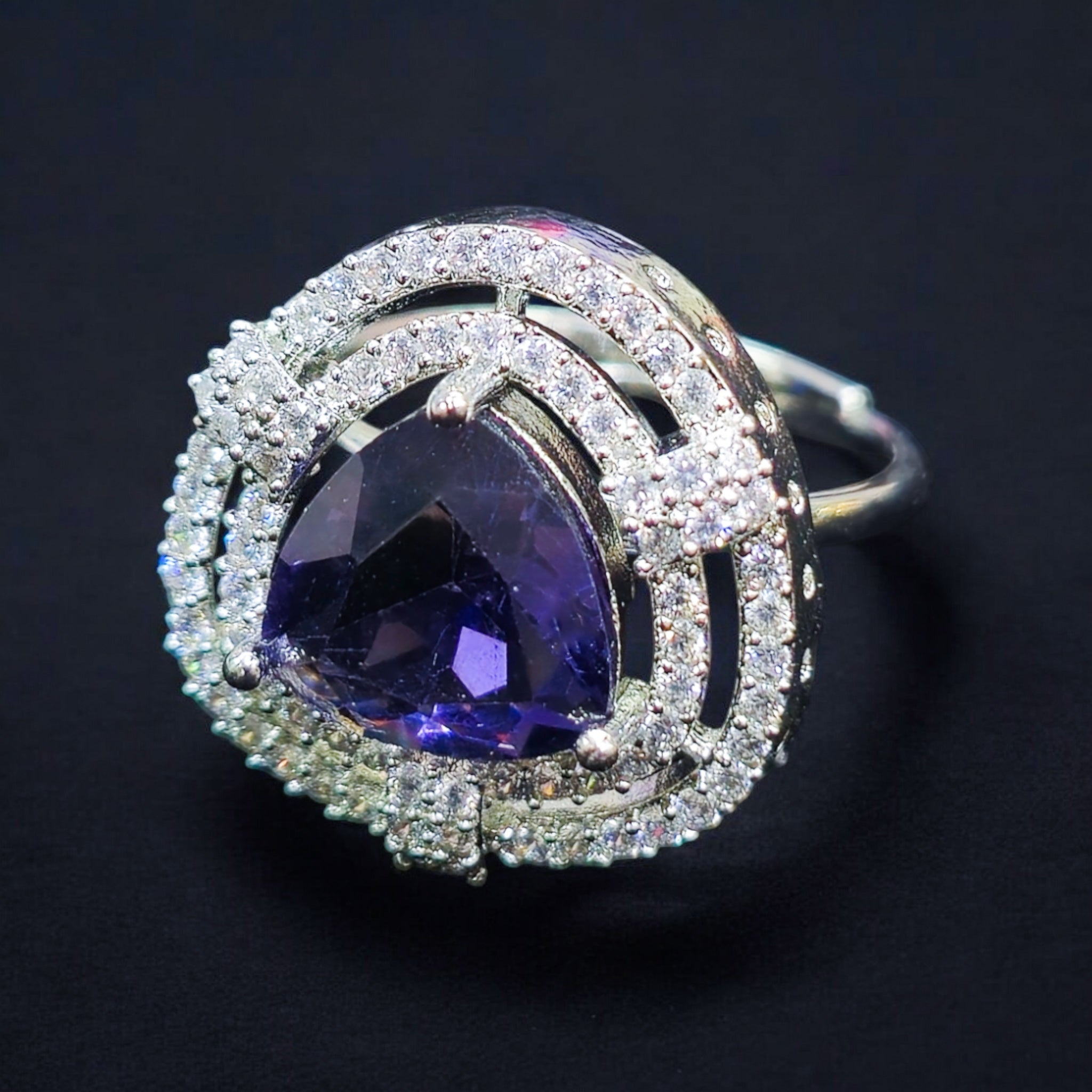 FW Purple AD Stone Rhodium Plated Ring