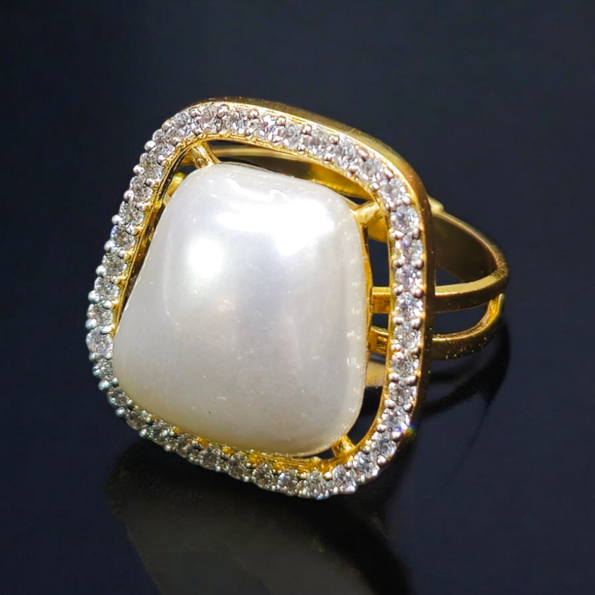 FW Pearl Gold Plated Adjustable Ring