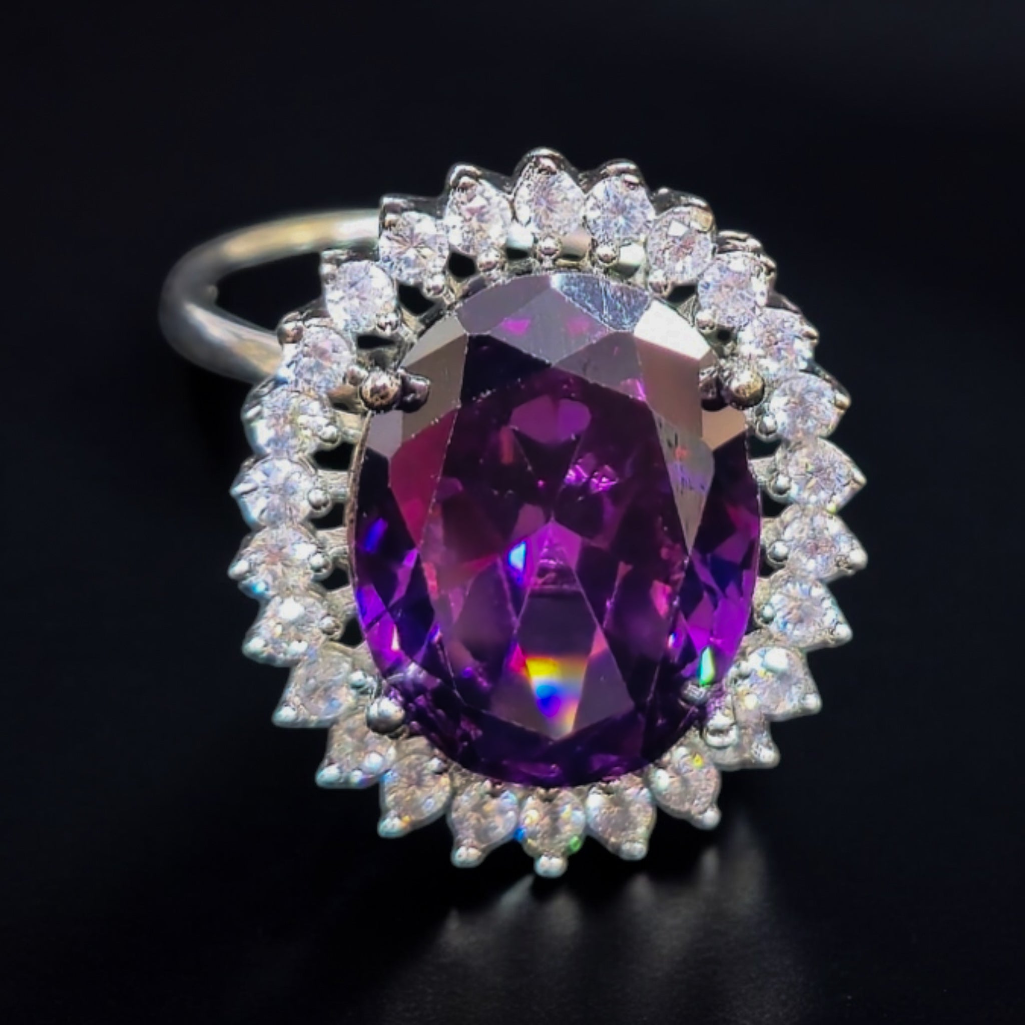 FW Purple AD Stone Rhodium Plated Ring