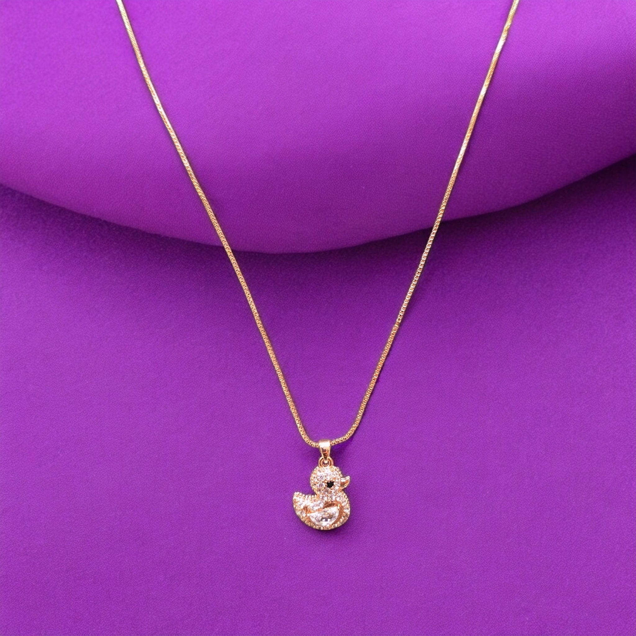 Duck AD Stone Rose Gold Plated Chain Pendant