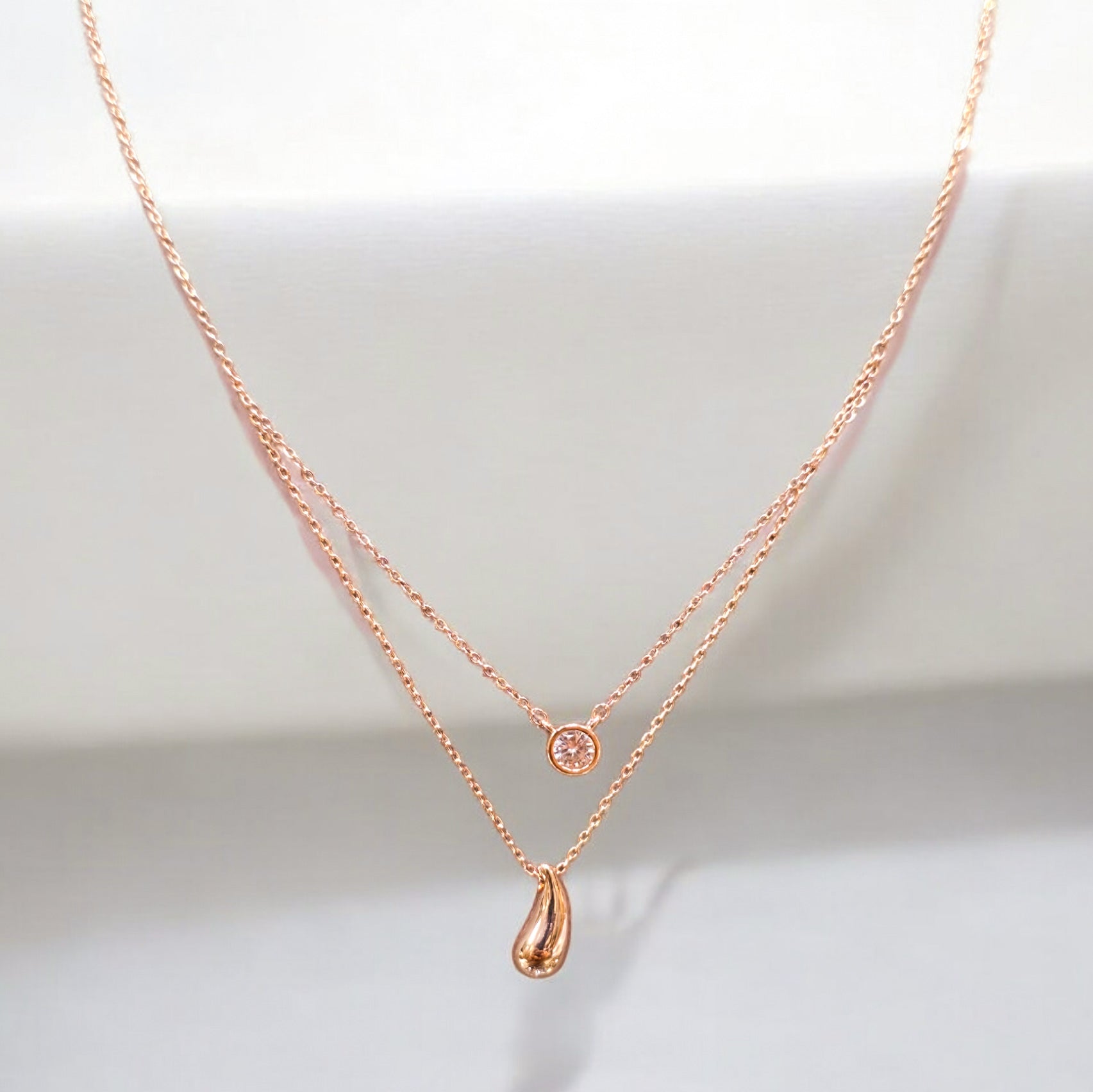 Rose Gold Anti Tarnish AD Stone Chain Pendant