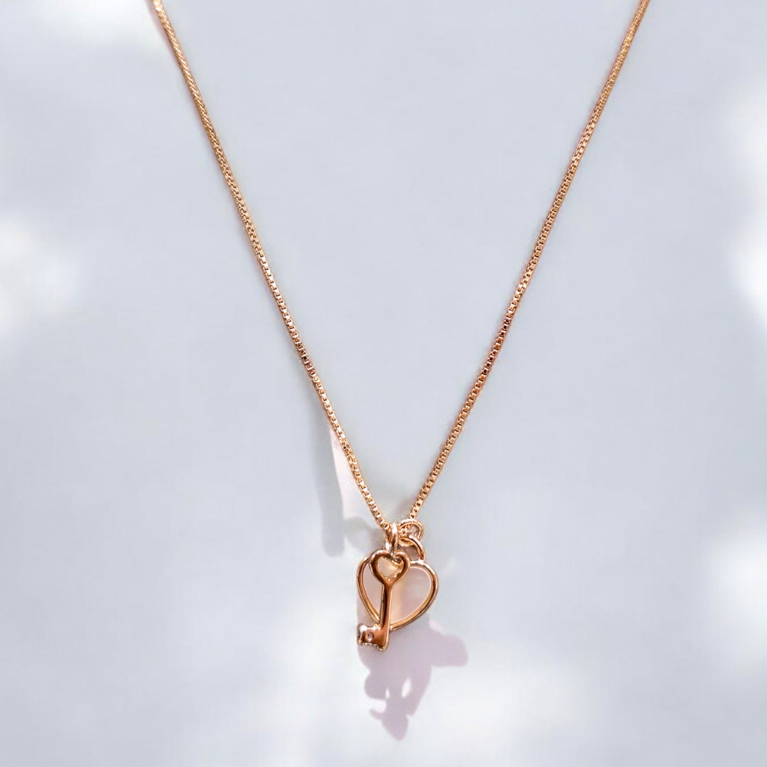 Rose Gold Key & Heart Chain Pendant