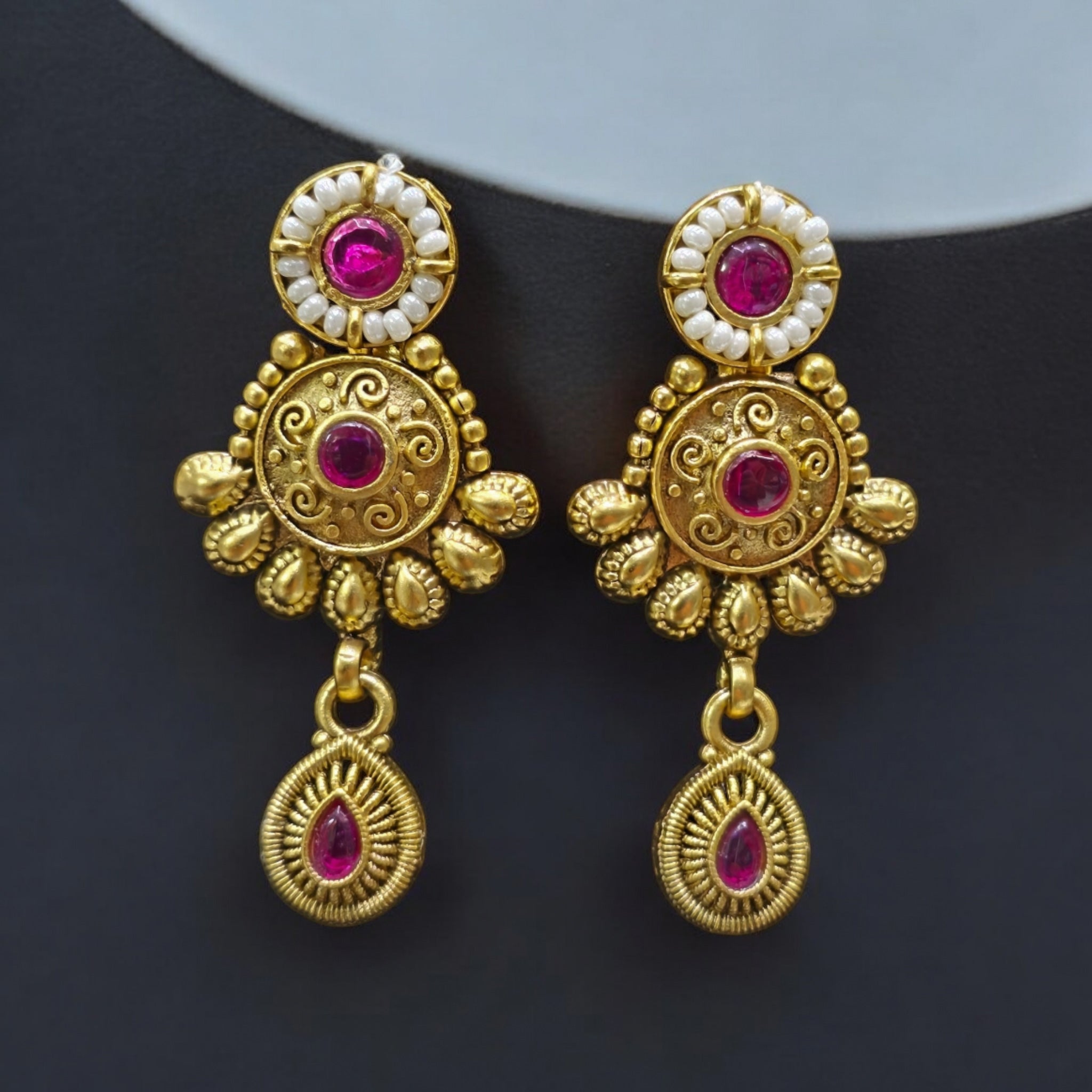 Ruby & Kundan Gold Plated Antique Necklace Set