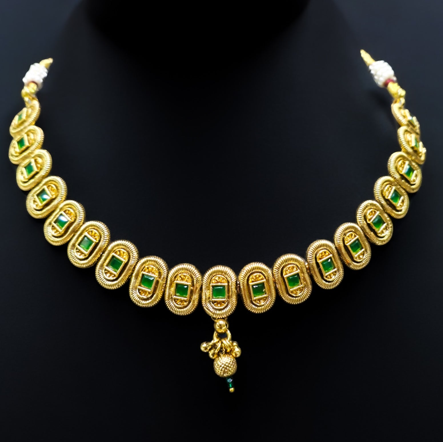 Green Stone Gold Plated Antique Necklace Set