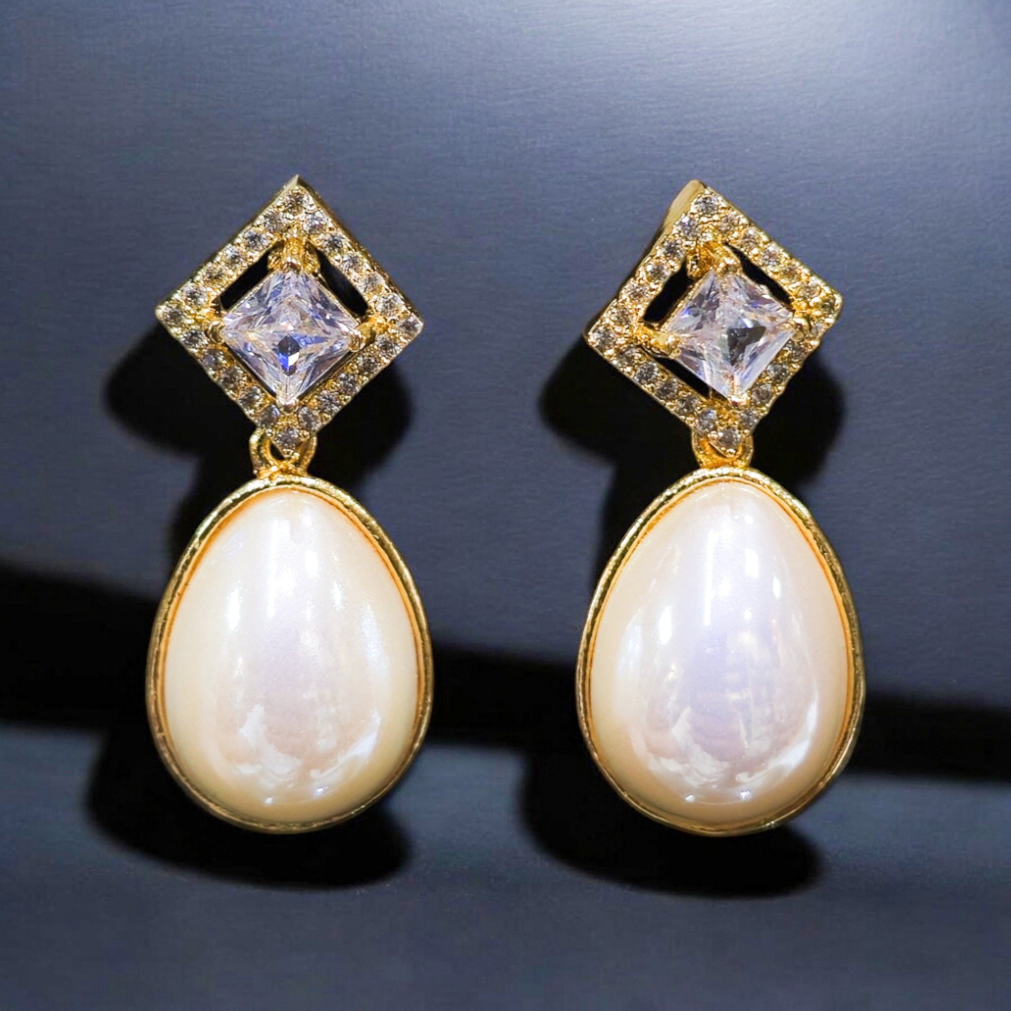 Pearl AD Stone Gold Plated Earrings