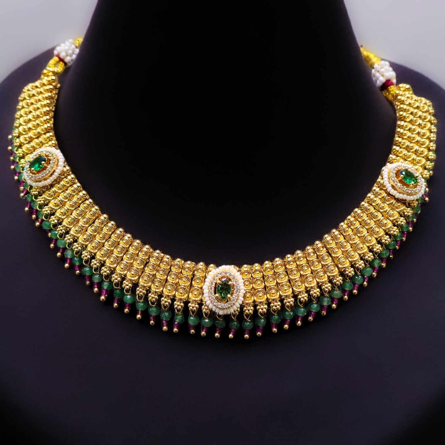 RubyGreen Gold Plated Antique Necklace with Earrings