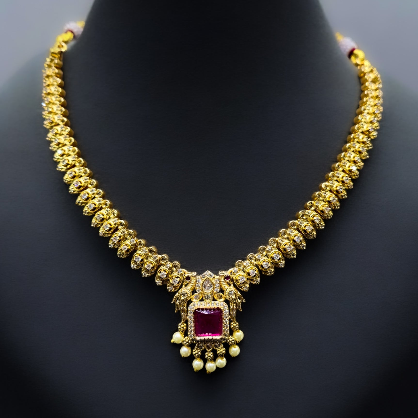 Ruby Stone Gold Plated Antique Necklace with Earrings