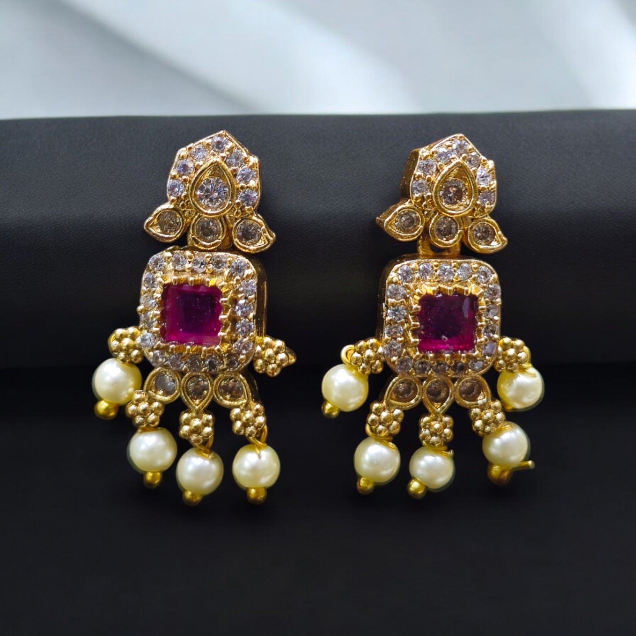 Ruby Stone Gold Plated Antique Necklace with Earrings