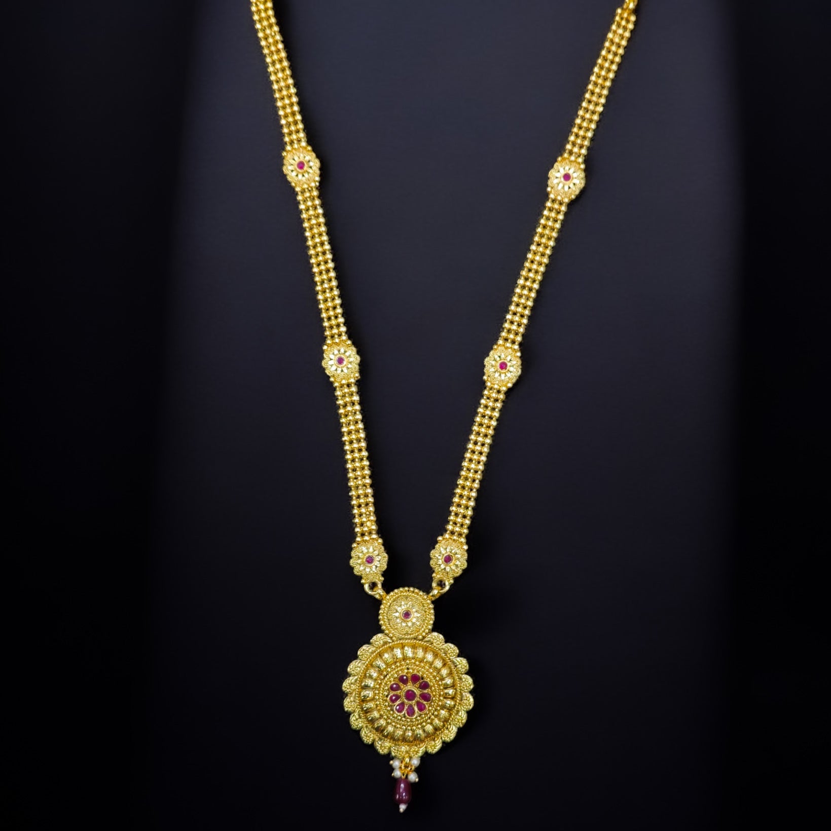 24Inch Long Ruby  Gold Plated Necklace Set