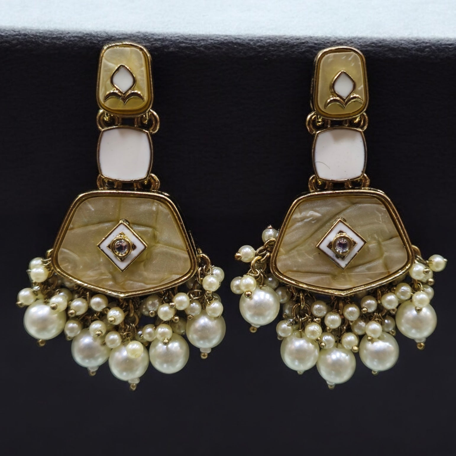 White Pearl Victorian Plated Indo Western Earring